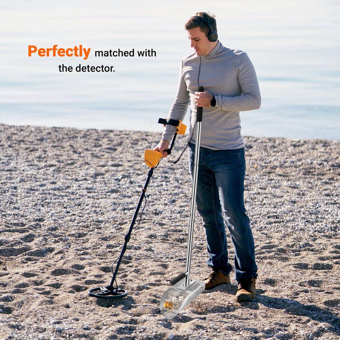 Yaheeda Long Handle Sand Scoop with Shovel for Metal Detecting, Metal Detector at Beach,Heavy Duty Stainless Steel Metal Detecting Tool,Treasure Finds Scoop, Digging Shovel Fast Sifting