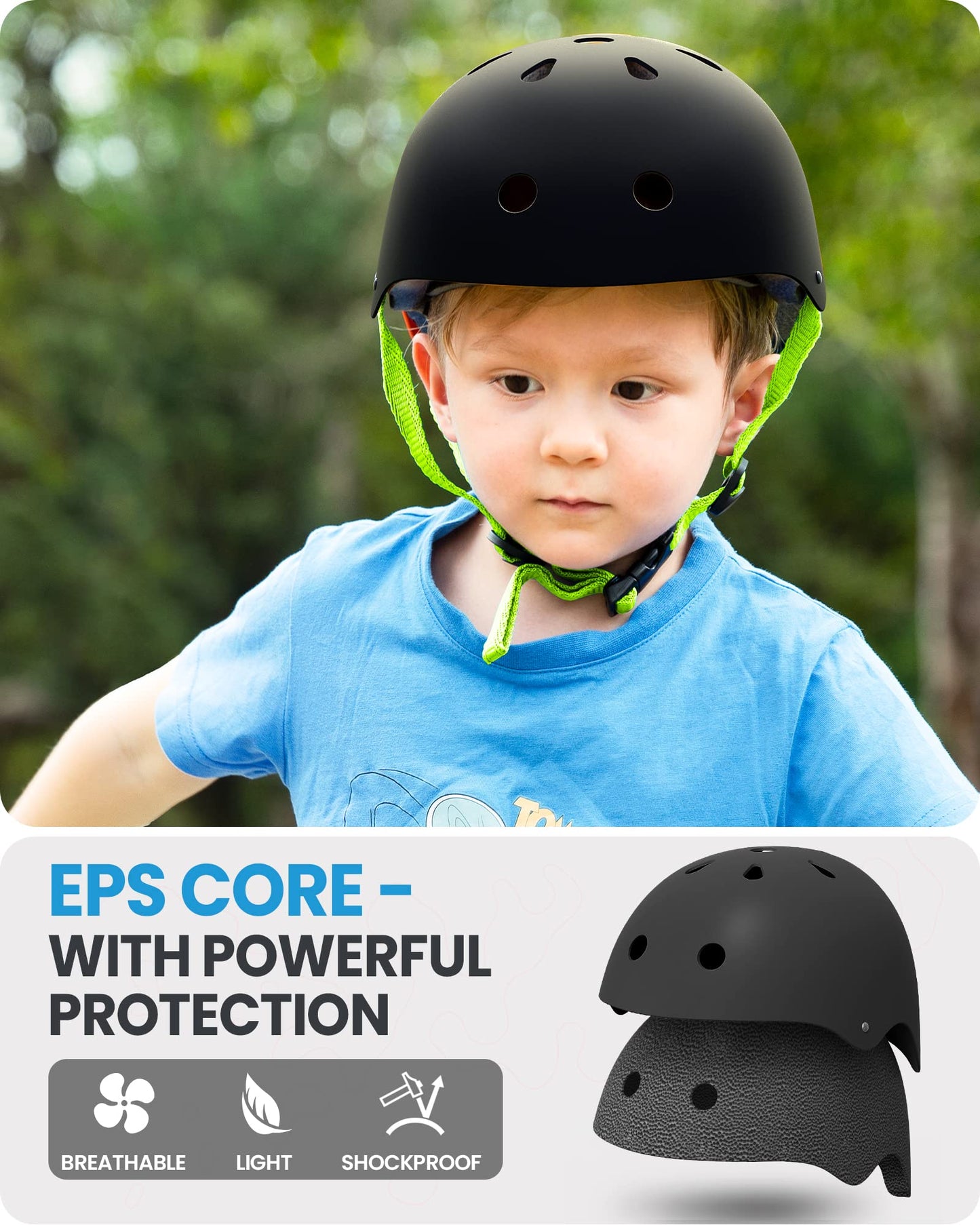 OutdoorMaster Kids Skateboard Cycling Helmet-Certified Adjustable Multi-Sports Helmet with Removable Liners for Skateboarding Skating Scooter (Black Lemon, Medium: 52-56cm / 20.5"-22")