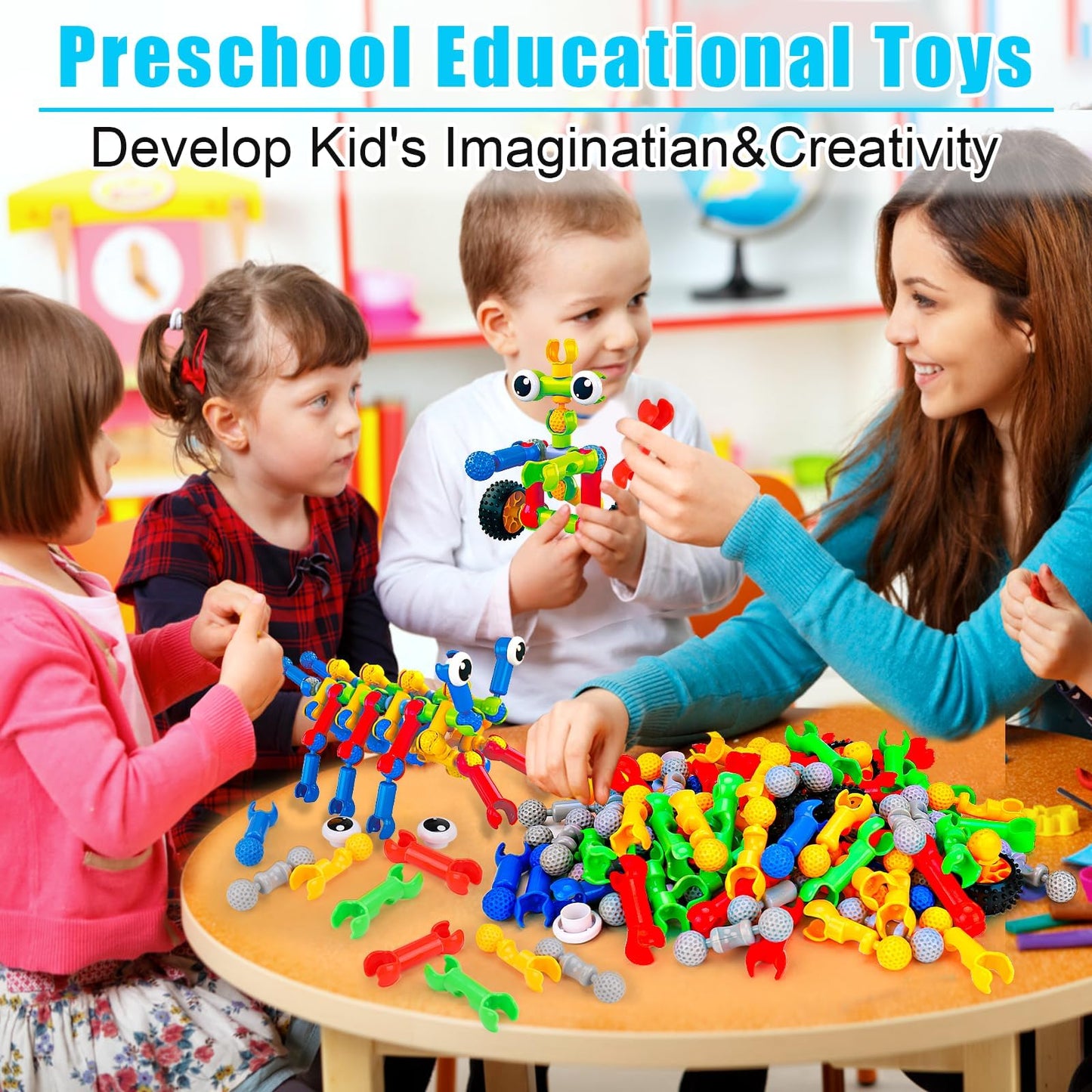 Kids STEM Building Toys for 3 4 5 6 7 8+ Year Old Boy Girl Birthday Gift, 125 Pcs Preschool Classroom Educational Building Blocks Stem Kits Ages 3-5 4-8 5-7 6-8 Engineering Creative Games
