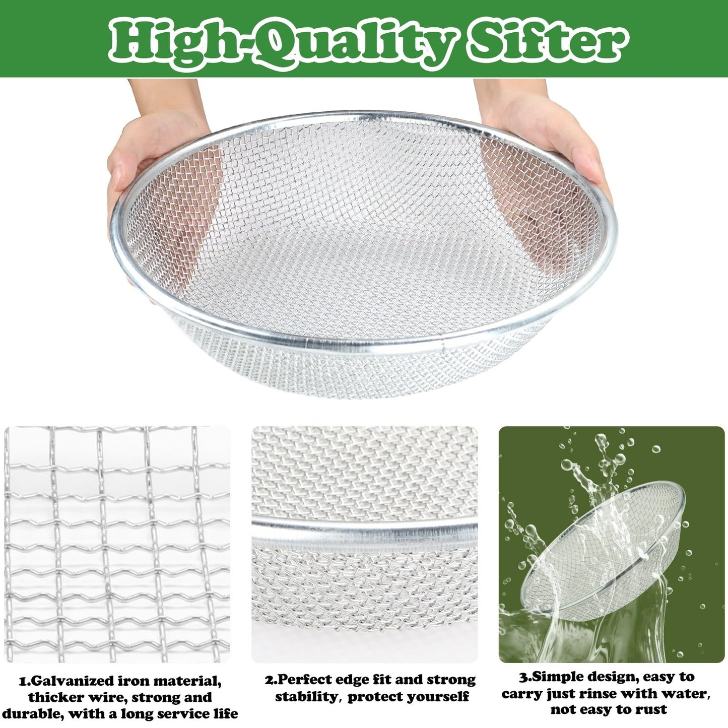 3Pcs Soil, Sand, and Compost Sifter for Gardening – Sieve for Rocks, Dirt, and Organic Material – Fits 5-Gallon Buckets 3 Apertures