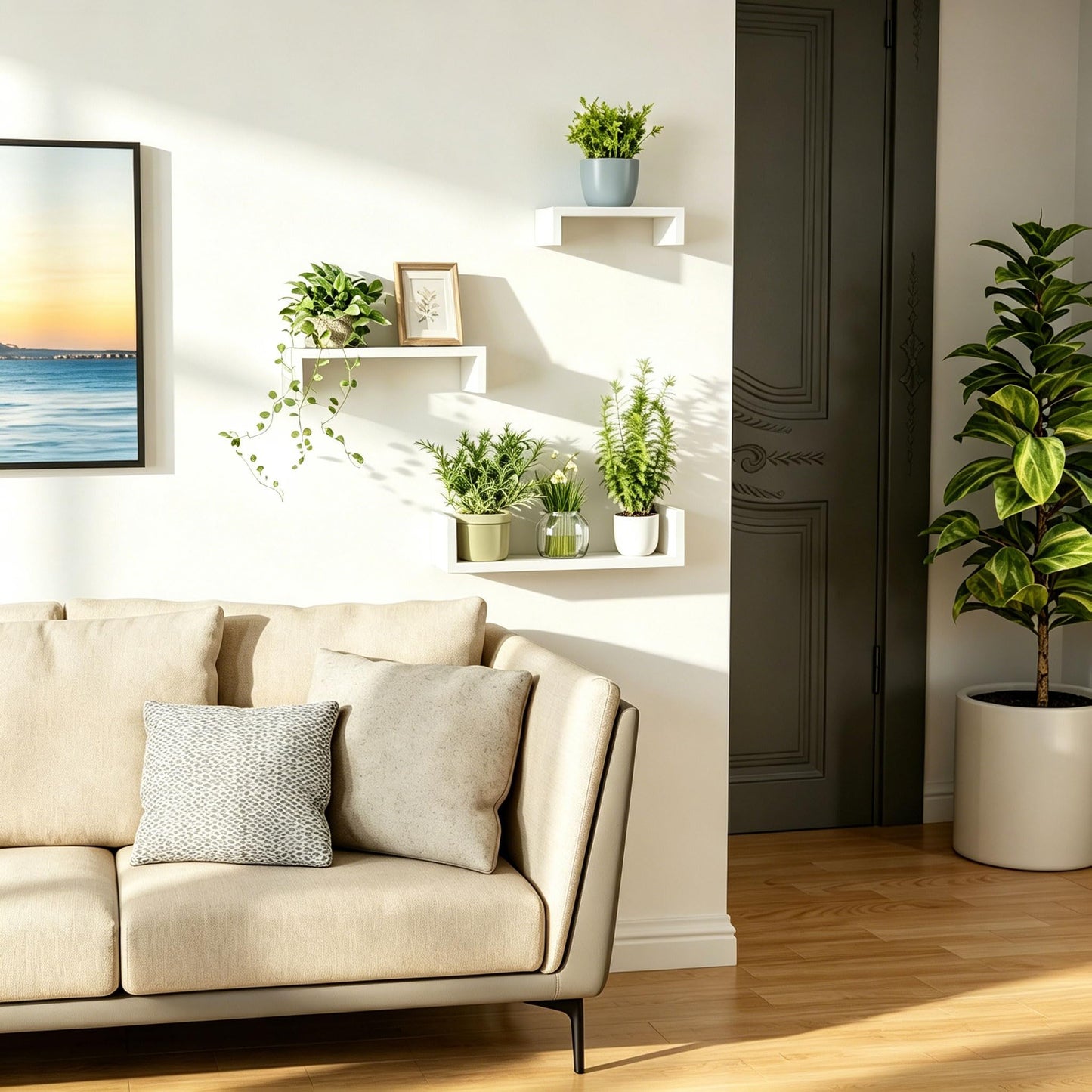 SRIWATANA Floating Shelves Wall Mounted, Solid Wood Wall Shelves, White