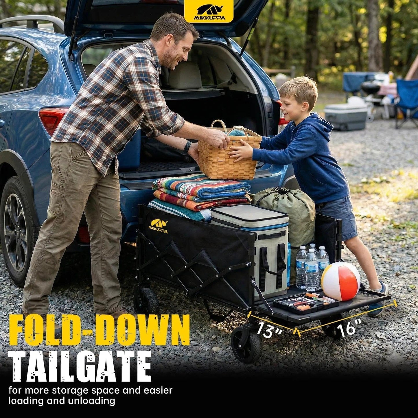MIKKUPPA Collapsible Wagons Carts Foldable - 180L 340LBS Heavy Duty Utility Wagon with Drop-Down Tailgate for Groceries & Dogs, Portable Shopping Carts with Wheels for Camping, Beach, Sports, Garden