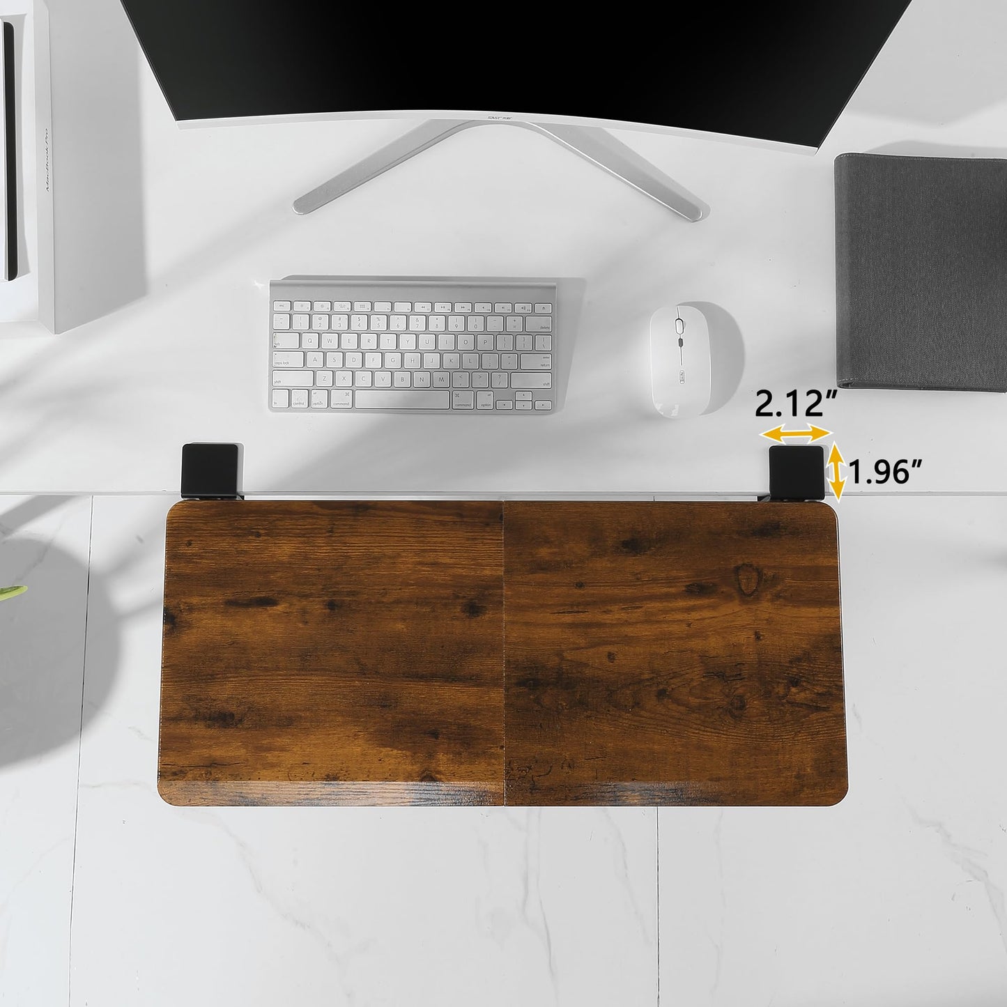 Ergonomics Desk Extender Tray, 25.6"x11.4" Large Size Foldable Keyboard Tray Platform Clamp On, Armrest Support for Home and Office, Walnut