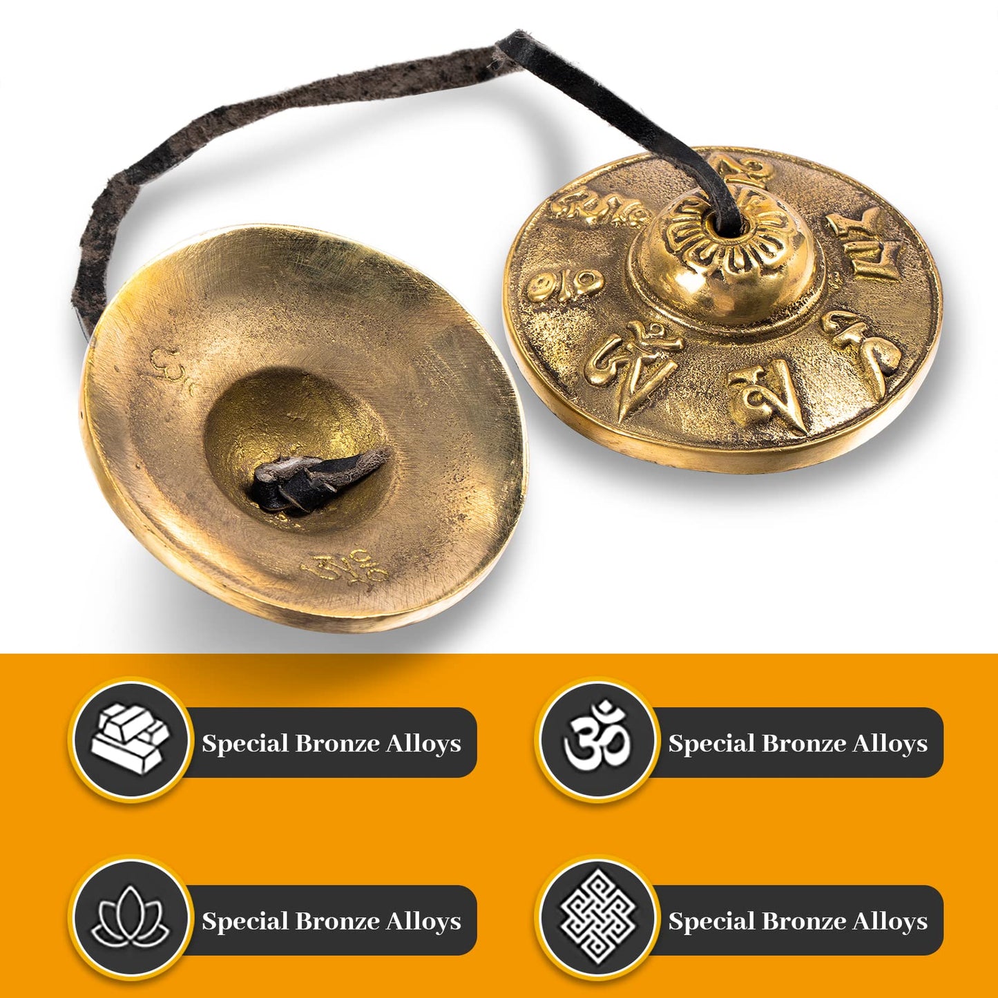 Boao Tibetan Bells Tingsha Cymbals Meditation Chime Bells with Tibetan Drawstring Cloth Bag, 6.3 cm Yoga Finger Meditation Chime for Percussion Instrument(Om Mane Padme Hum Symbols Embossed)