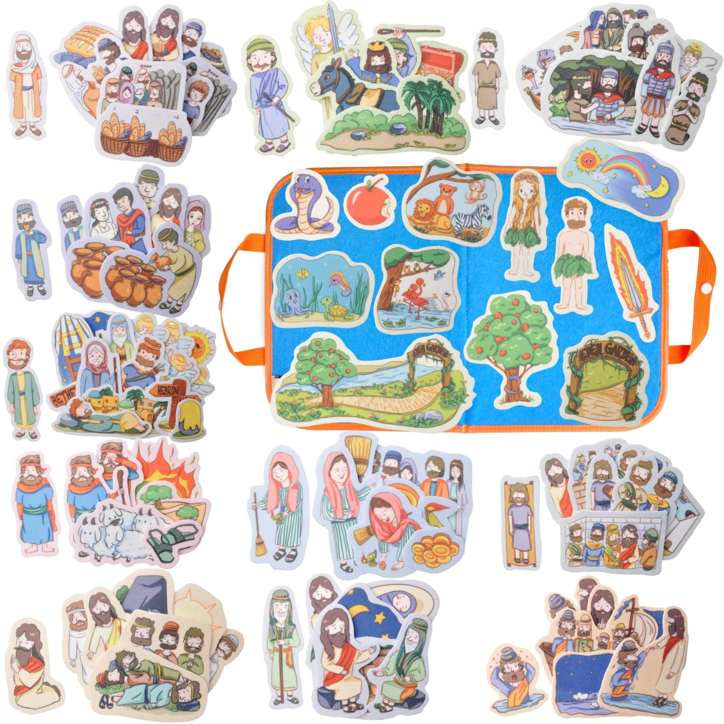 CHEFAN 12 Pack Felt Board Bible Stories Pieces，Flannel Board Stories for Preschool Activities Included a Felt Bag