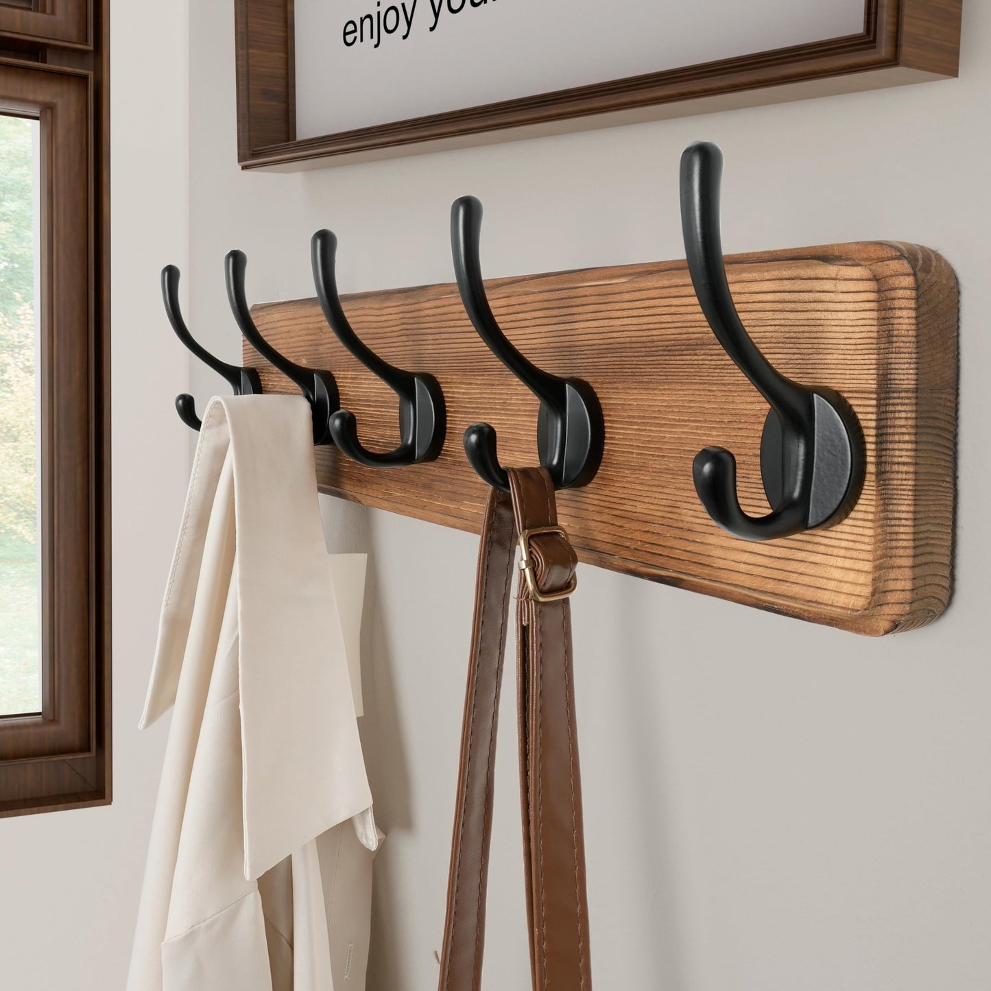 SKOLOO Rustic Large Wall Mounted Coat Rack, Case of 2, Pine Real Wood Plank Wall Coat Rack Hook, Farmhouse Coat Hanger Wall Mount for Hanging Backpack Jacket Coat Hat