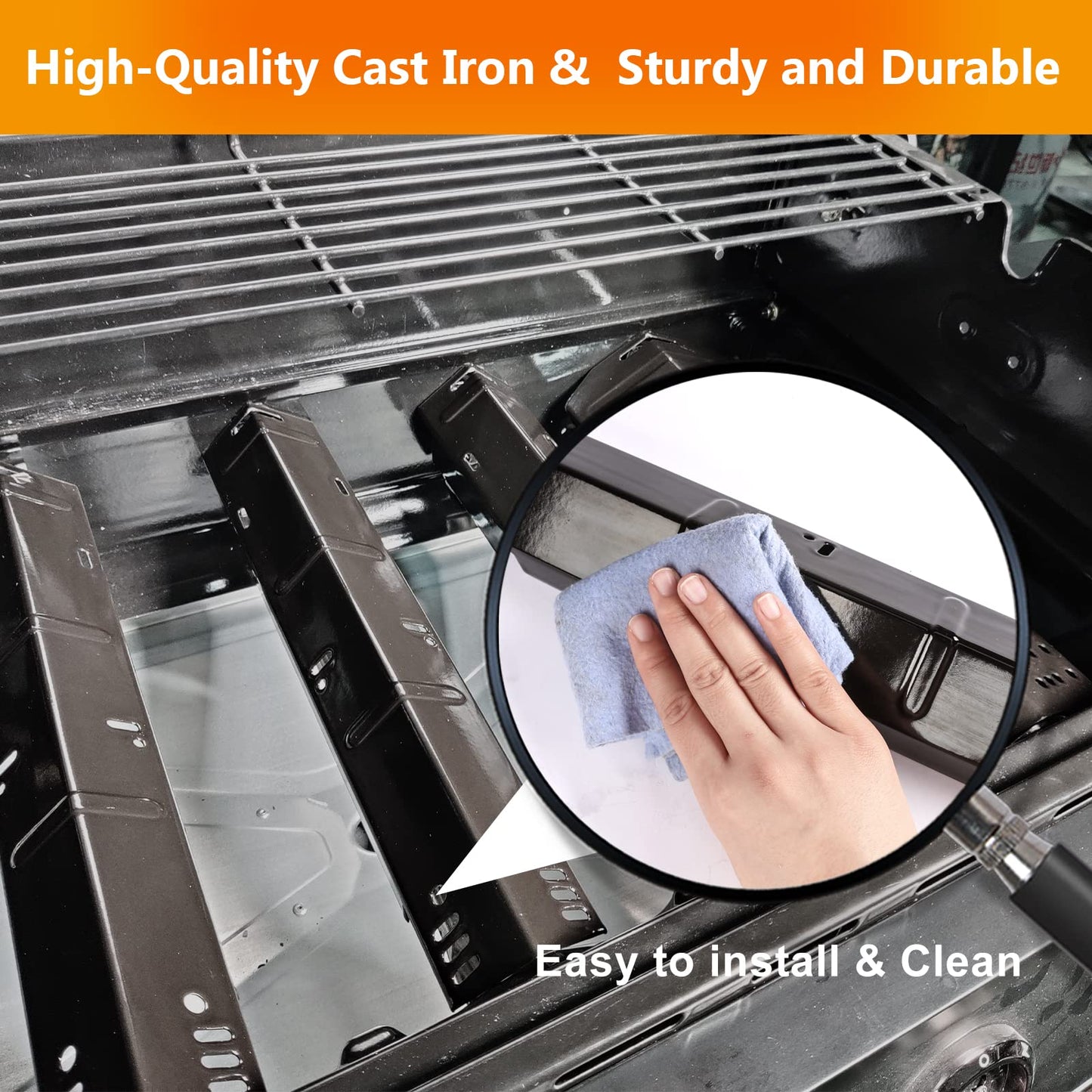 Grill Heat Plate Replacement Parts for Dyna Glo 5 Burner DGH485CRP DGH474CRP, 4 Burner DGH450CRP DGH450CRP-D, Grill Burner Covers, Porcelain Steel Heat Shield for Dyna Glo Grill Parts, 4 Pack