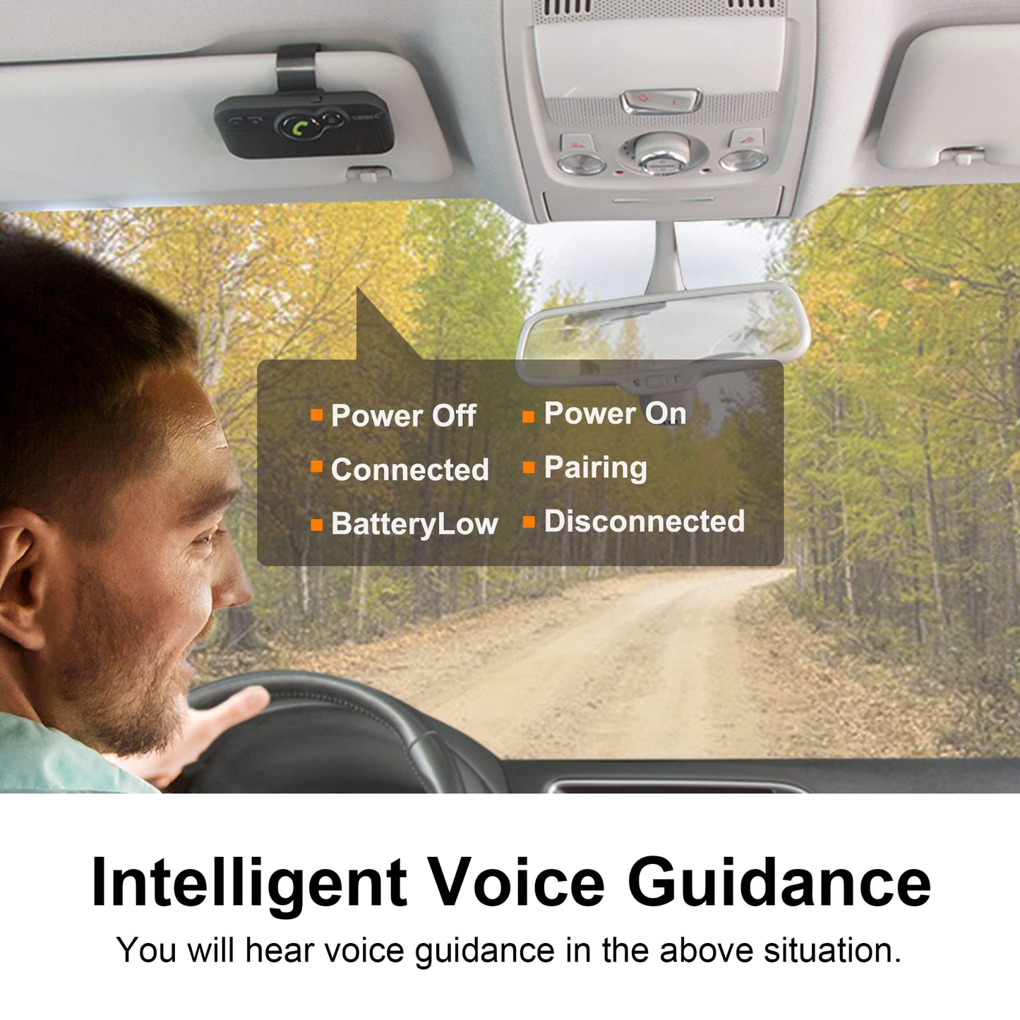 SUNITEC Handsfree Bluetooth for Cell Phone, Bluetooth Car Speaker AUTO ON Off 3W Speakerphone Support Siri Voice Assistant Wireless in-Car Hands Free Speaker with Visor Clip - BC980P