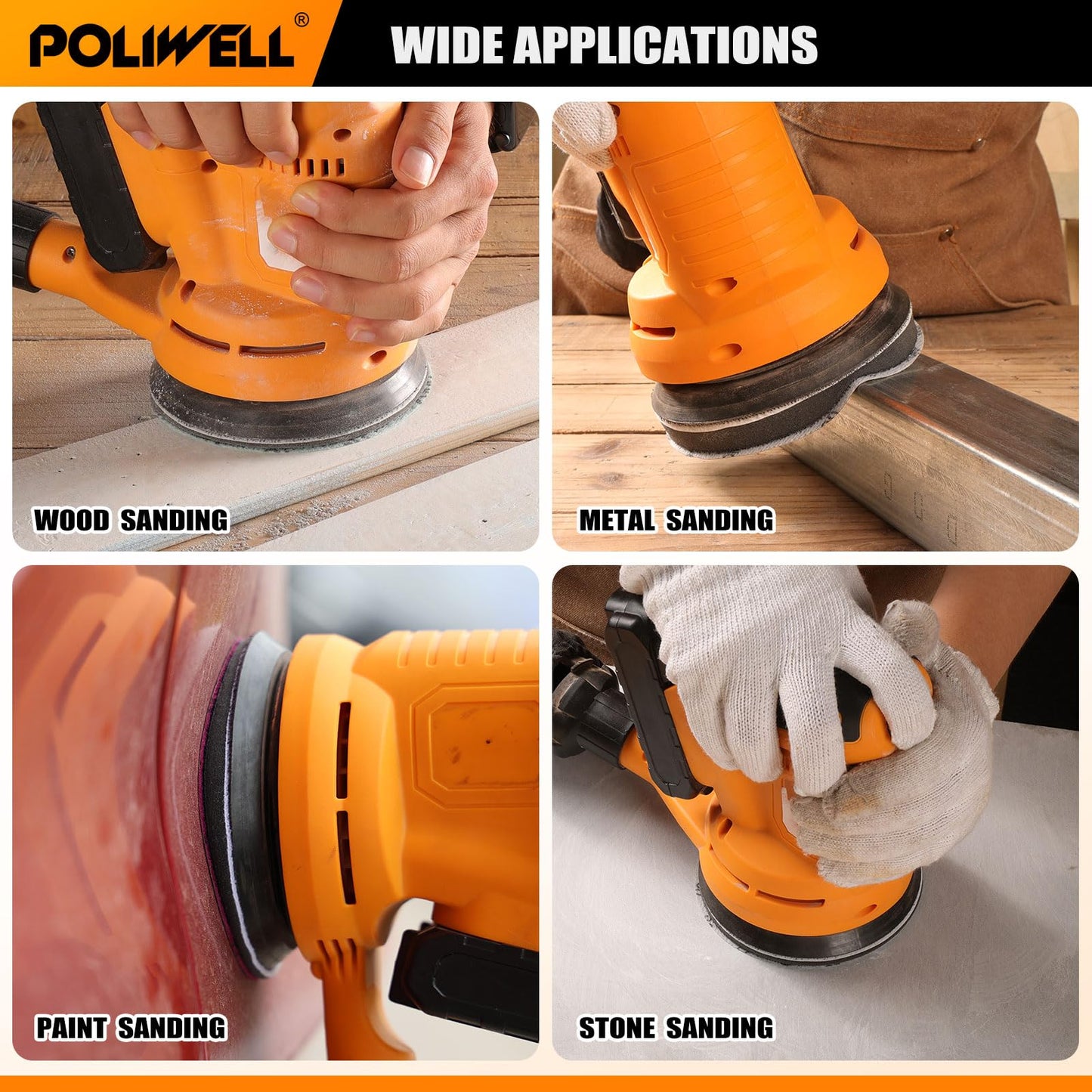 POLIWELL 120pcs 5 Inch Sanding Discs Hook & Loop 8 Holes Wet Dry 320 400 600 800 1000 2000 3000 Grit Orbital Sandpaper with 2pcs Interface Pads, Silicon Carbide Round Flocking Sandpaper