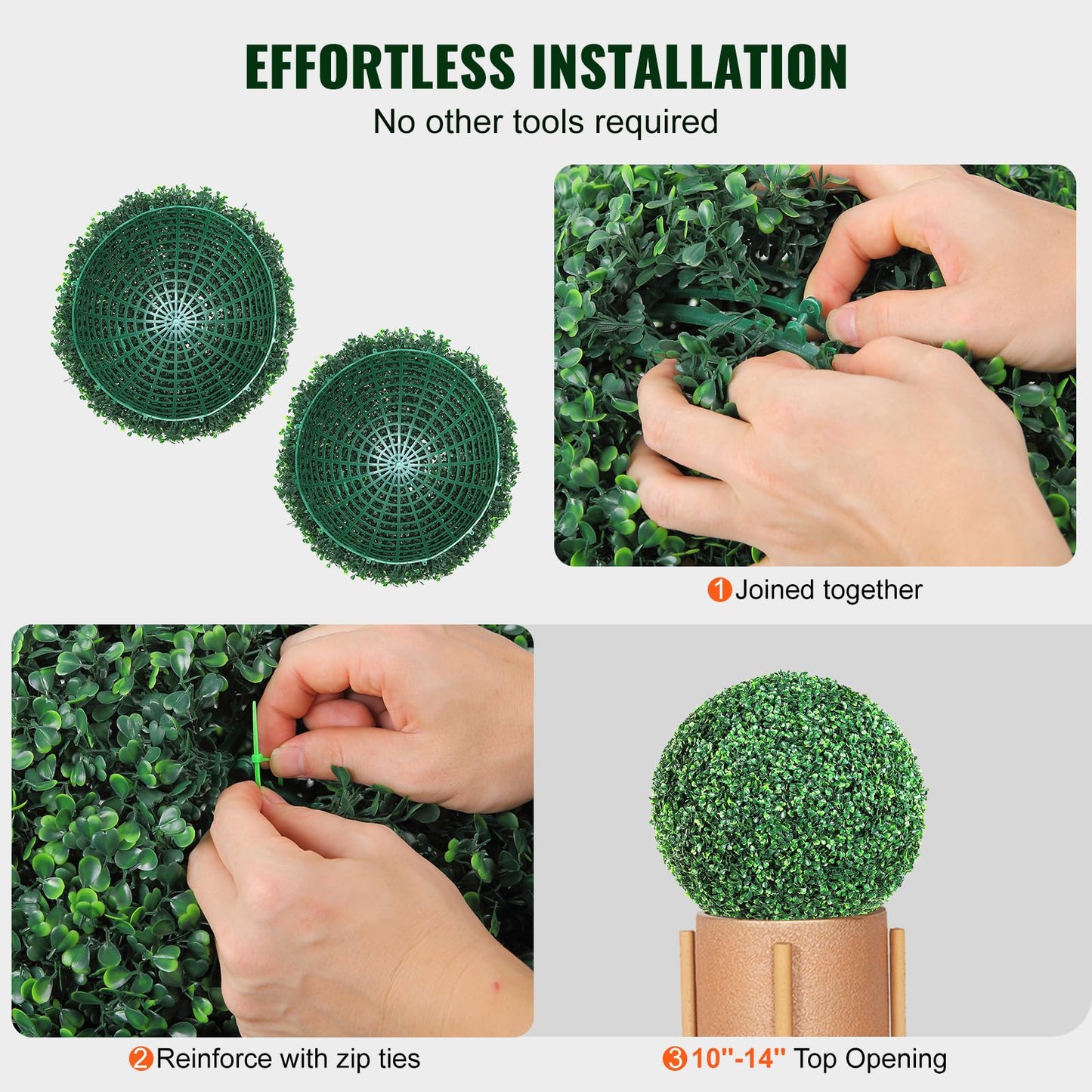 VEVOR Artificial Topiaries Boxwood Trees, 16” Tall (2 Pieces), Ball-Shape Faux Topiaries Plant, All-Year Green Feaux Plant Decorative Balls for Backyard, Balcony,Garden, Wedding and Home Décor
