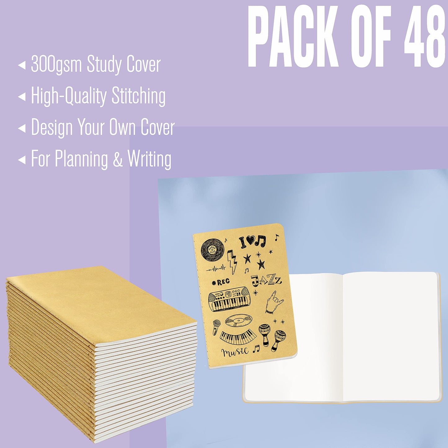 48 Pack Unlined Kraft Notebooks, Soft Cover Sewn Diary Memo Pad for Travelers, Students and Doodlers, (48 Pages, 4” x 5.7”)