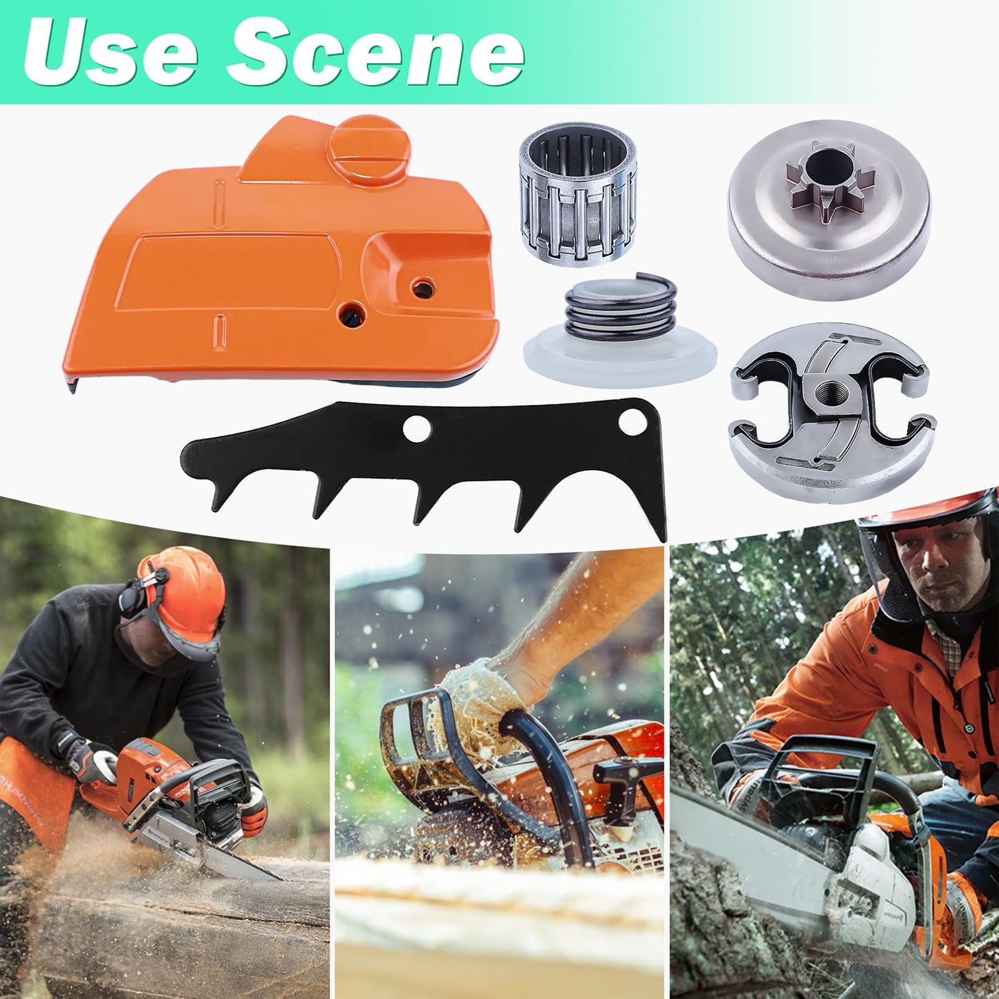 Adefol Chainsaw Brake Clutch Cover and .325" 7T Clutch Drum for Husqvarna 445 450 Worm Gear Needle Bearing Felling Dog Spike Replacement Part 544097902 578097901 503931801