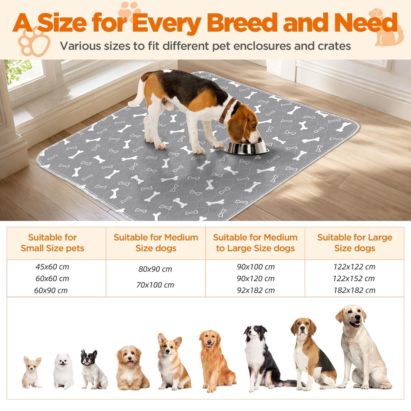 Baodan Washable Pee Pads for Dogs, 2 Pack Dog Pee Pads, Super Absorbent Puppy Pads, Anti-Slip & Reusable Puppy Pee Pads for Training, Incontinence, Playpen (Grey, 48*48Inch)