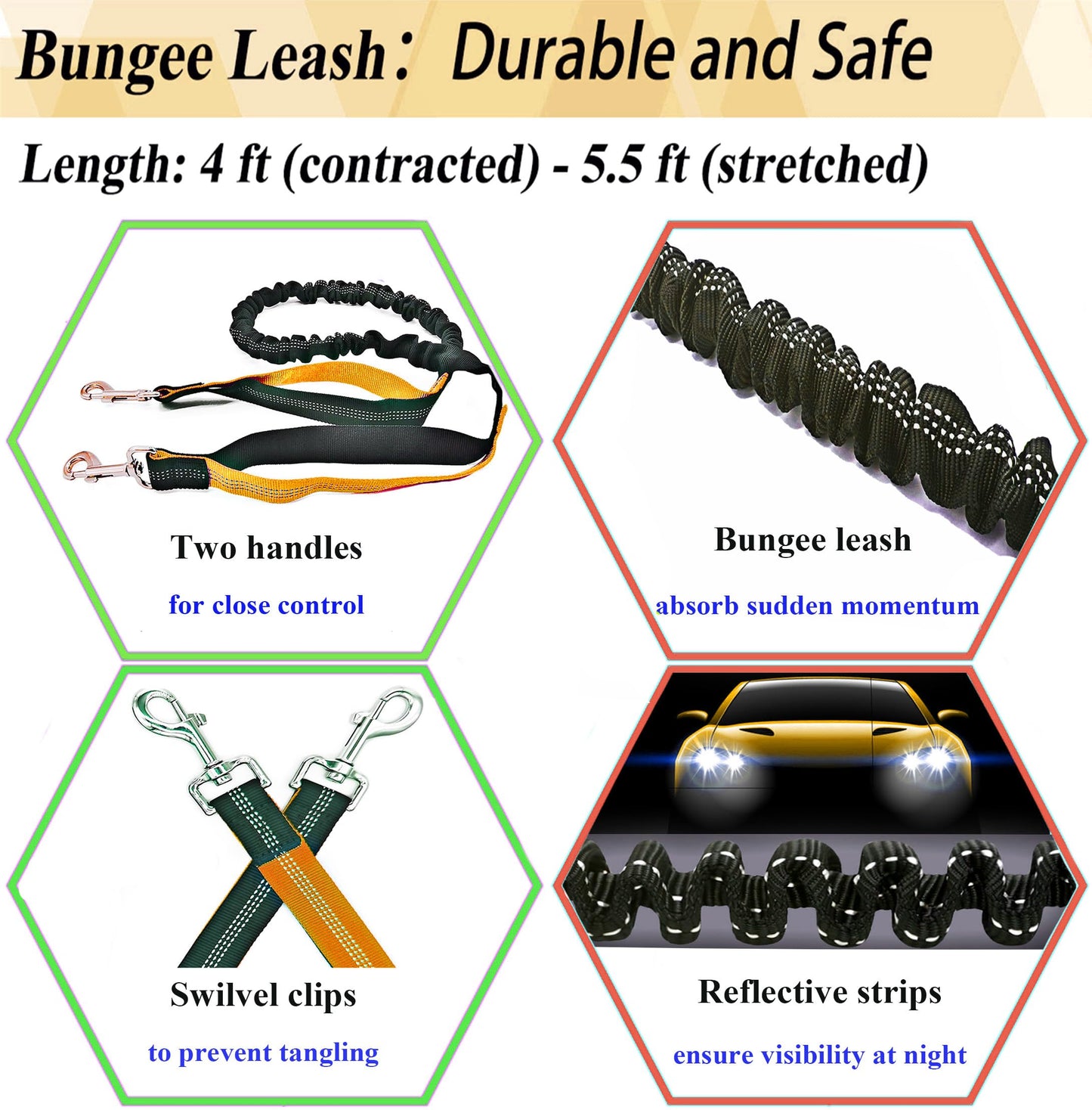 ZENGSUSU Dog Tie Out Cable 100/75/50/33 ft for Large Dogs Up to 300LB, Long Dog Lead Kit with Trolley System Runner Cable for Camping (Orange with Bungee Leash, 100ft for Two Dogs-Reflective)