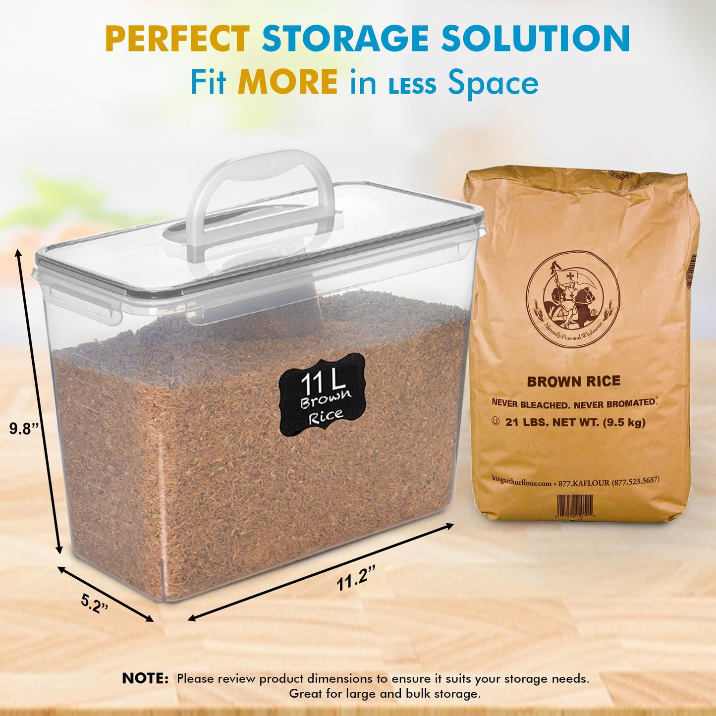 Shazo 2 PC (11L | 372 oz) Flour Sugar Storage Containers with Easy Carry Handle - Plastic Extra Large Food Storage Containers with Lids, BPA Free Airtight Kitchen Canister Set for Rice, Cereal & Pasta