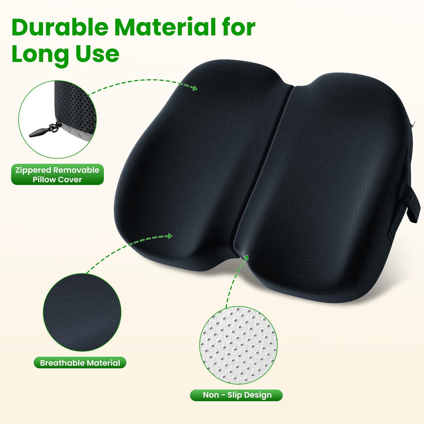 A-Pce Apce Foldable Travel Seat Cushion-with Built-in Handles，Memory Foam Cushions for Relief of Lower Back, Sciatic, Butt and Tailbone Pain-for Home & Office Use, Perfect for Travel or Driving-Black