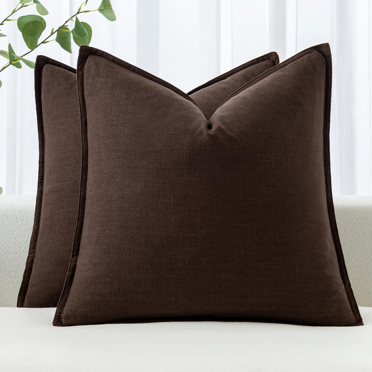 MIULEE Decorative Linen Pillow Covers 18x18 Inch Dark Brown Boho Farmhouse Neutral Couch Throw Pillows for Bed Pack of 2 Accent Pillowcase Spring Modern Sofa Cushion Livingroom Home Decor