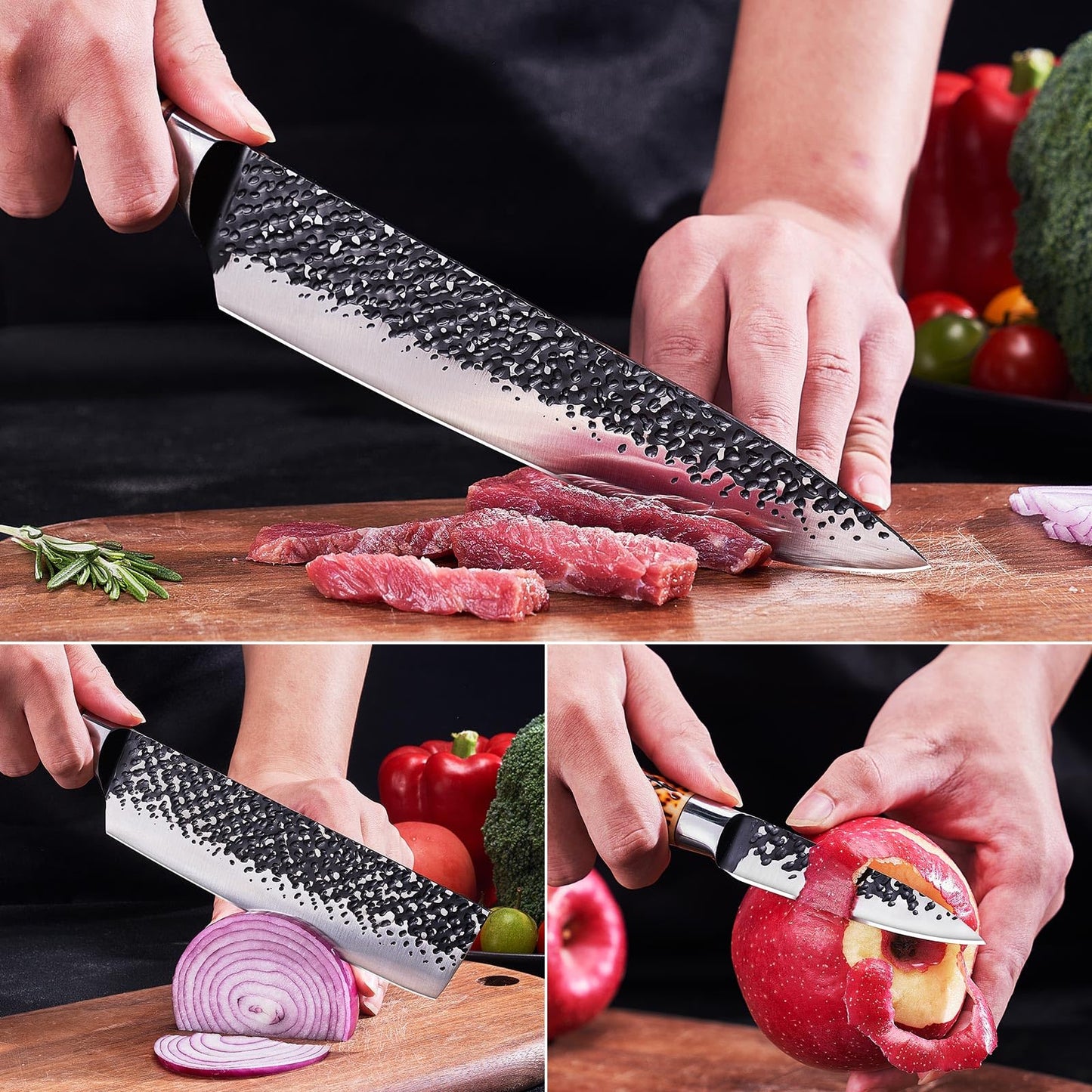 Topfeel Kitchen Knife Set, 3 PCS Japanese Chef Knife Set, Hand Forged High Carbon Stainless Steel Knives Sets，Ultra Sharp Professional Chef Knives Sets with Unique Antler-Like Handle