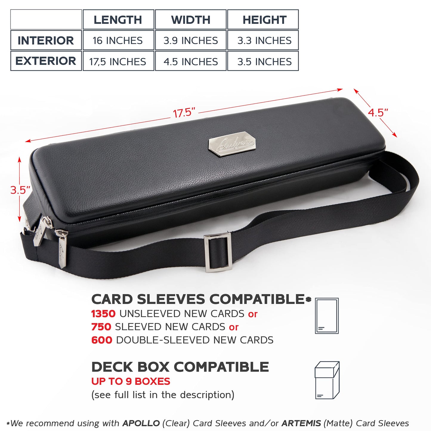 Quiver Time Black Quiver Card Carrying Case - TCG Cards Deck Box Holder for Trading Cards, MTG Bag Playing Card Case (Wrist & Shoulder Strap, Dividers, Separators, Corner Pads + 100 Apollo Sleeves)