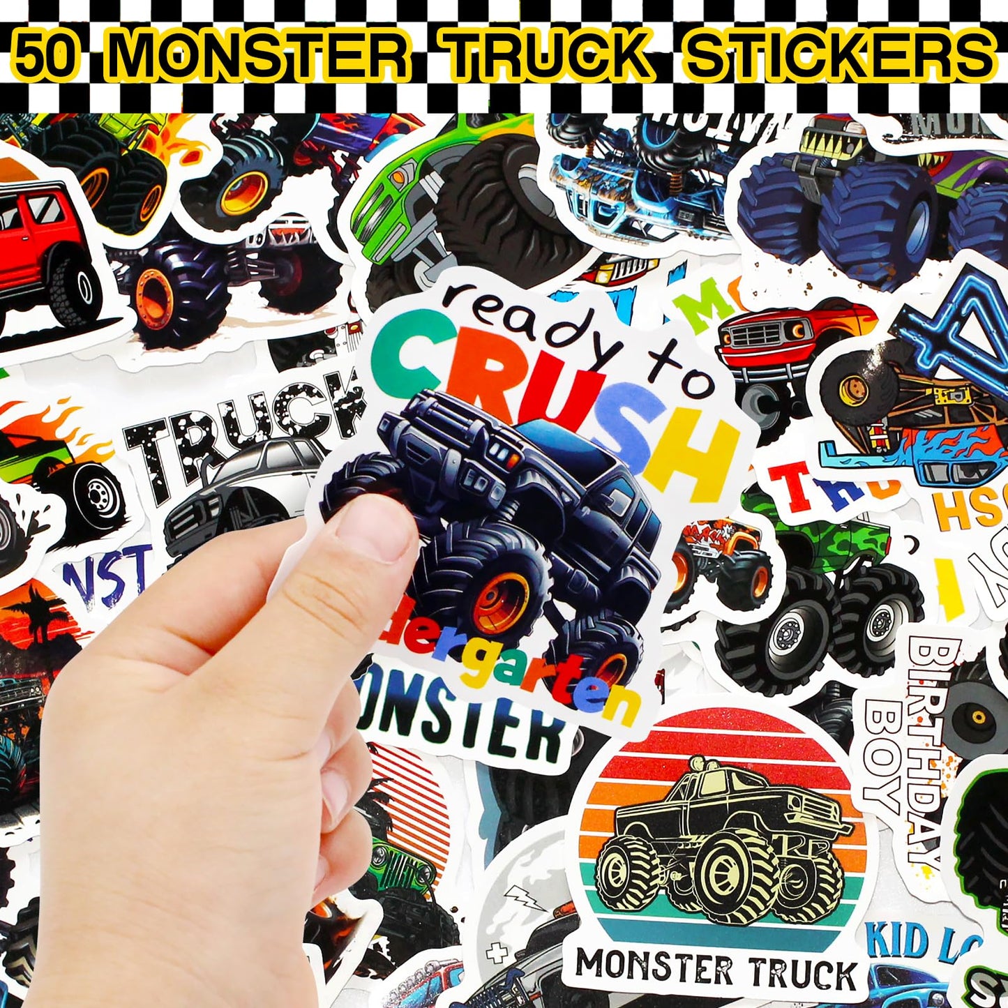 Monster Truck Party Favors Set - 110 PCS Truck Themed Party Gift Goodie Bags with Car Bubble Wand DIY Stickers Keychains Slap Bracelets for Birthday Supplies