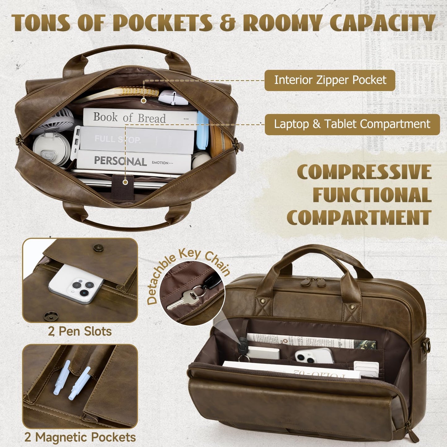 Laptop Bag for Men 15.6 Inch PU Leather Briefcase Mens Messenger Bag Waterproof Computer Satchel Bag for Work Office Business Travel College