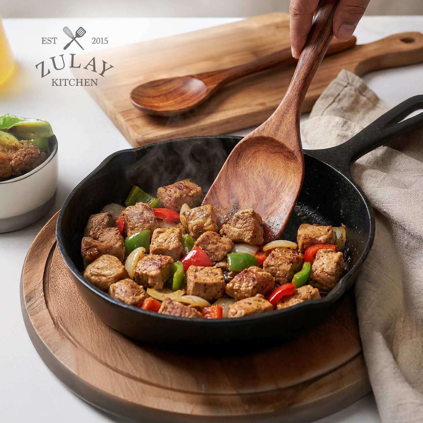 Zulay Kitchen 9-Piece Wooden Spoons for Cooking - Smooth Finish Teak Utensils - Soft Comfortable Grip Wood Spoons - Non-Stick Wooden Cooking Utensils - Teak Spoon Utensil Sets