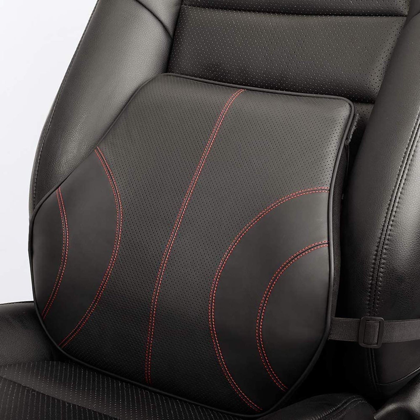 Lumbar Support Pillow, Aukee Leather Memory Foam Lower Back Cushion for Home Office Chair Car Seat - Black (1 Pack)