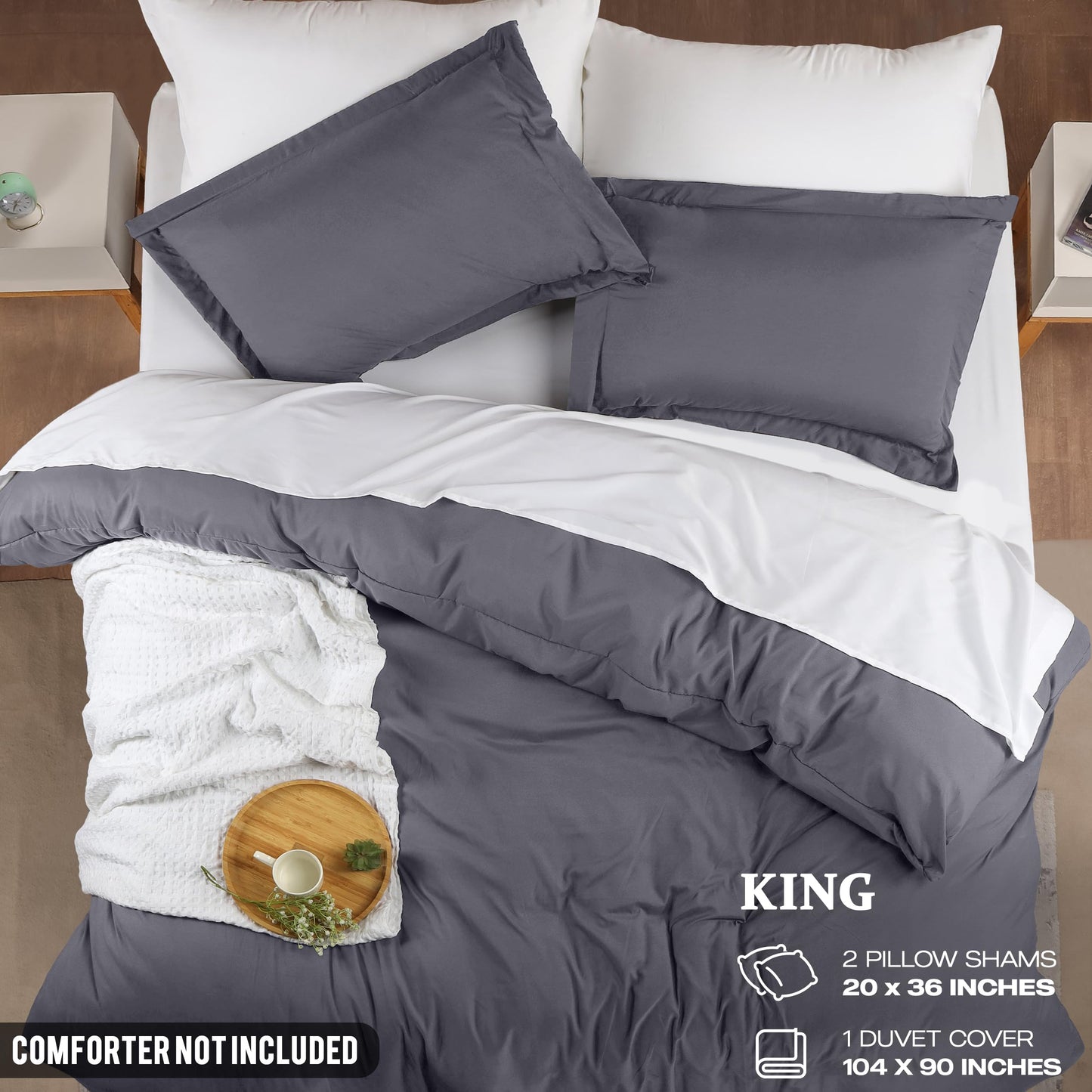 Utopia Bedding Duvet Cover King Size Set with Pillow Shams - Comforter Cover with Zipper Closure, 104X90 Inches & Pillow Shams 20X36 Inches (Grey) Comforter Not Included