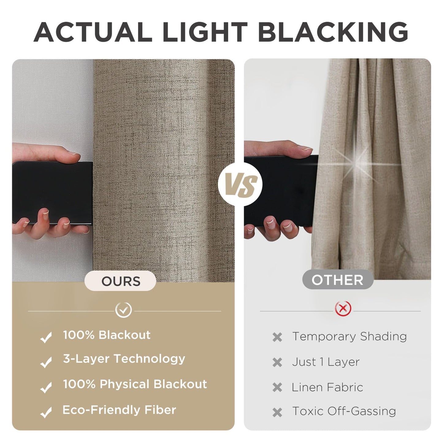 Joydeco Blackout Curtains 90 Inches Long 2 Panels Burg, Room Darkening Curtains for Bedroom, 100% Black Out Textured Thermal Drapes Privacy Protection 2 Panels Set(W52 x L90 Inch, Linen)