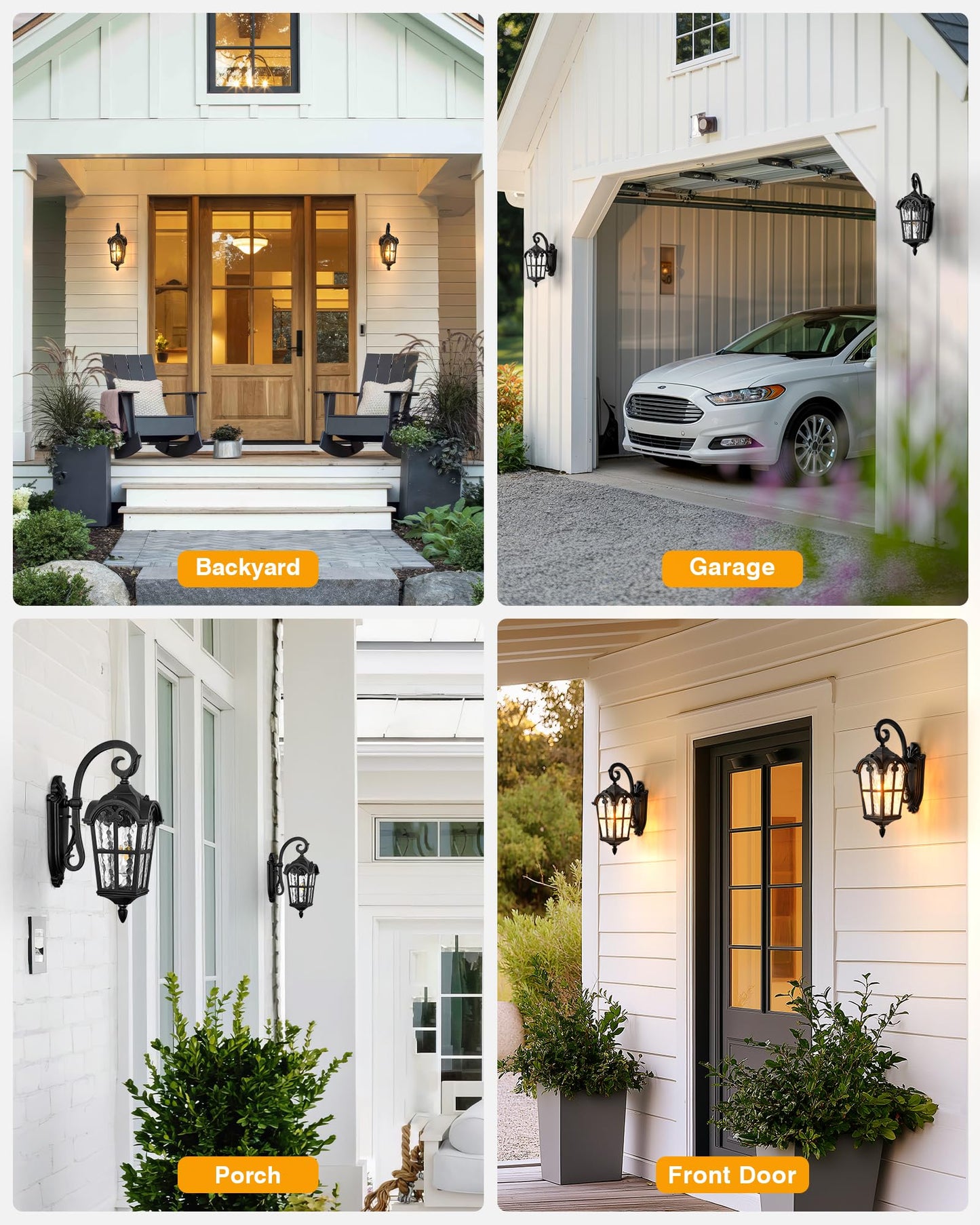 VIANIS Outside Lights for House, Dawn to Dusk Light Fixture, Black Classic Wall Lantern Fixture with Water Ripple Glass, 100% Aluminum Outdoor Sconce Lights Wall Mount, Coach Light for Garage Porch