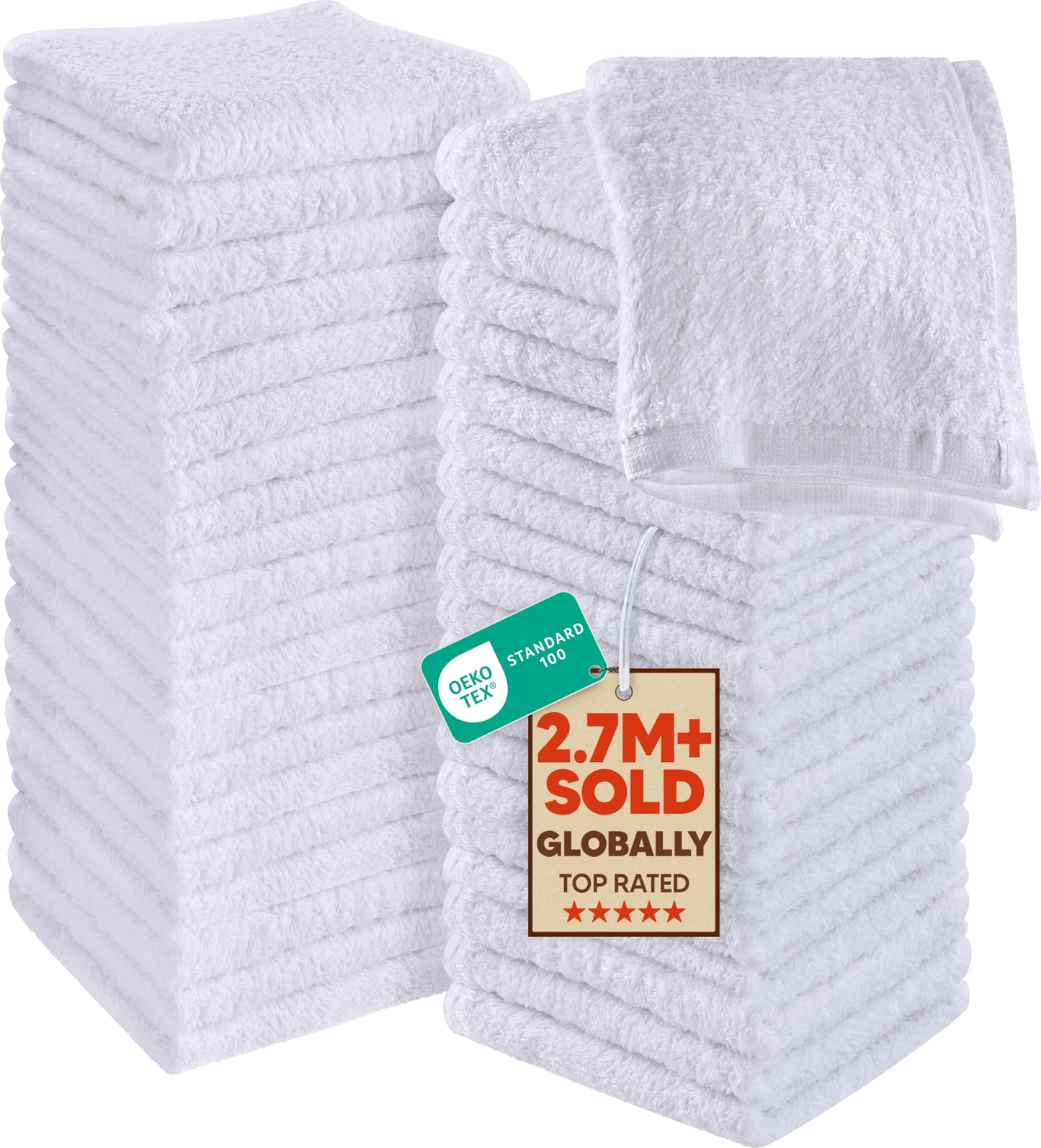Utopia Towels - Cotton Washcloths Set - 100% Ring Spun Cotton, Premium Quality Flannel Face Cloths, Highly Absorbent and Soft Feel Fingertip Towels (60 Pack, White)
