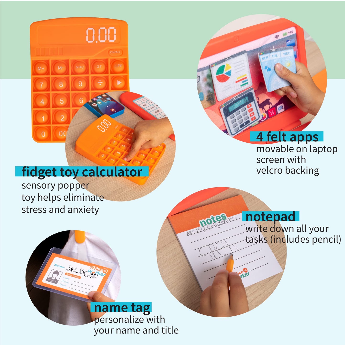 Born Toys Kids Pretend Play - Work from Home Office Toys w/Kids Laptop, Headset, Toy Phone w/LED & Sounds for Ages 3-7