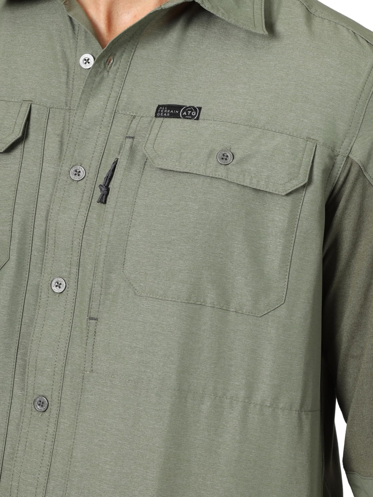 ATG by Wrangler Men's Long Sleeve Mixed Material Shirt, Dusty Olive, X-Large