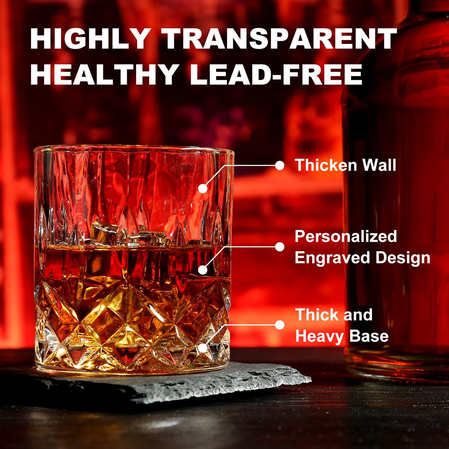 Whiskey Stones Glass Gifts for Men - Bourbon Scotch Whiskey Glasses Set of 2 - Granite Chilling Rocks in Premium Wooden Box - Best Drinking Father's Day Birthday Gifts for Men Him Dad Husband Boss