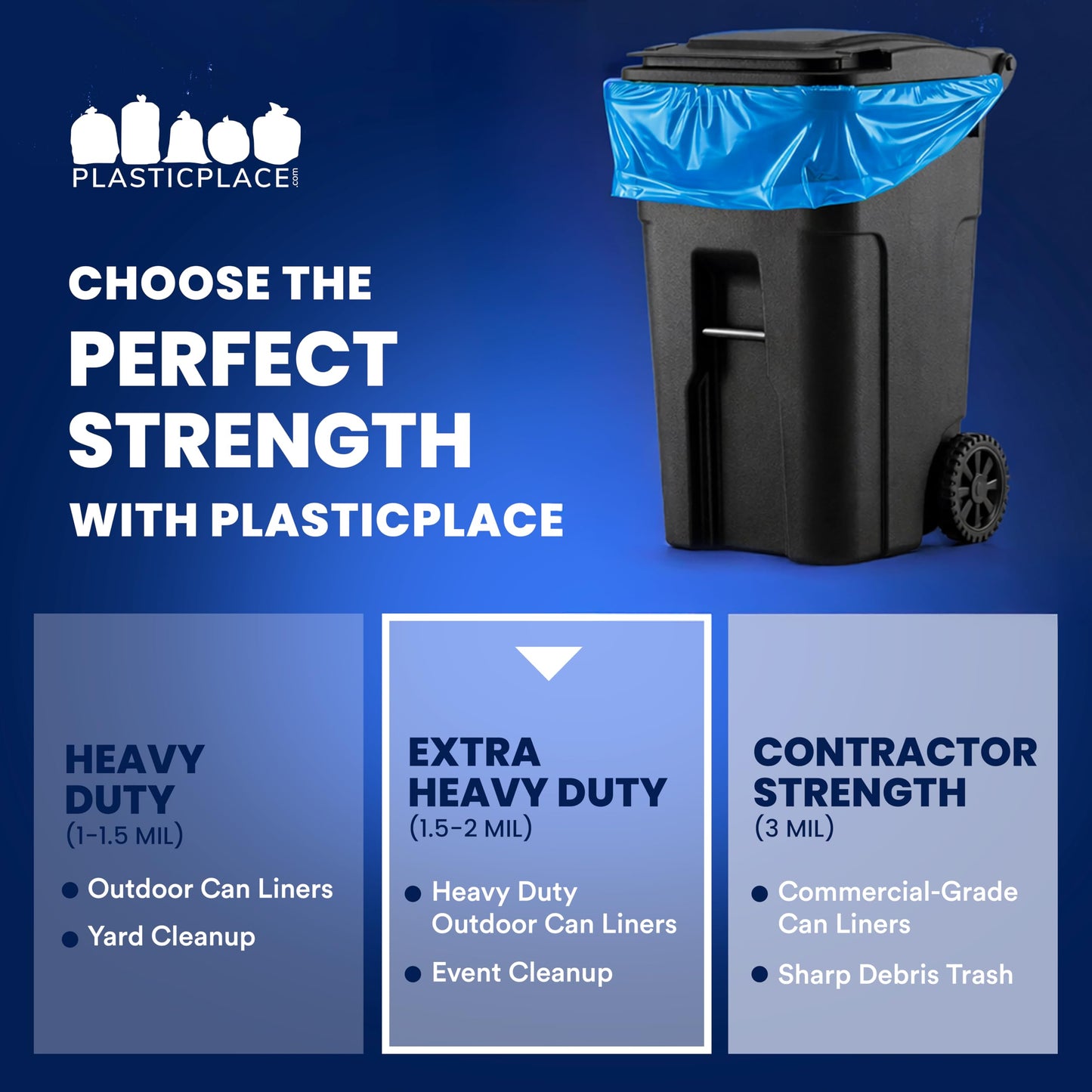 Plasticplace 95 Gallon Recycling Trash Bags, 61"W x 68"H, 1.5 Mil, Blue, 25 Count (Pack of 1)