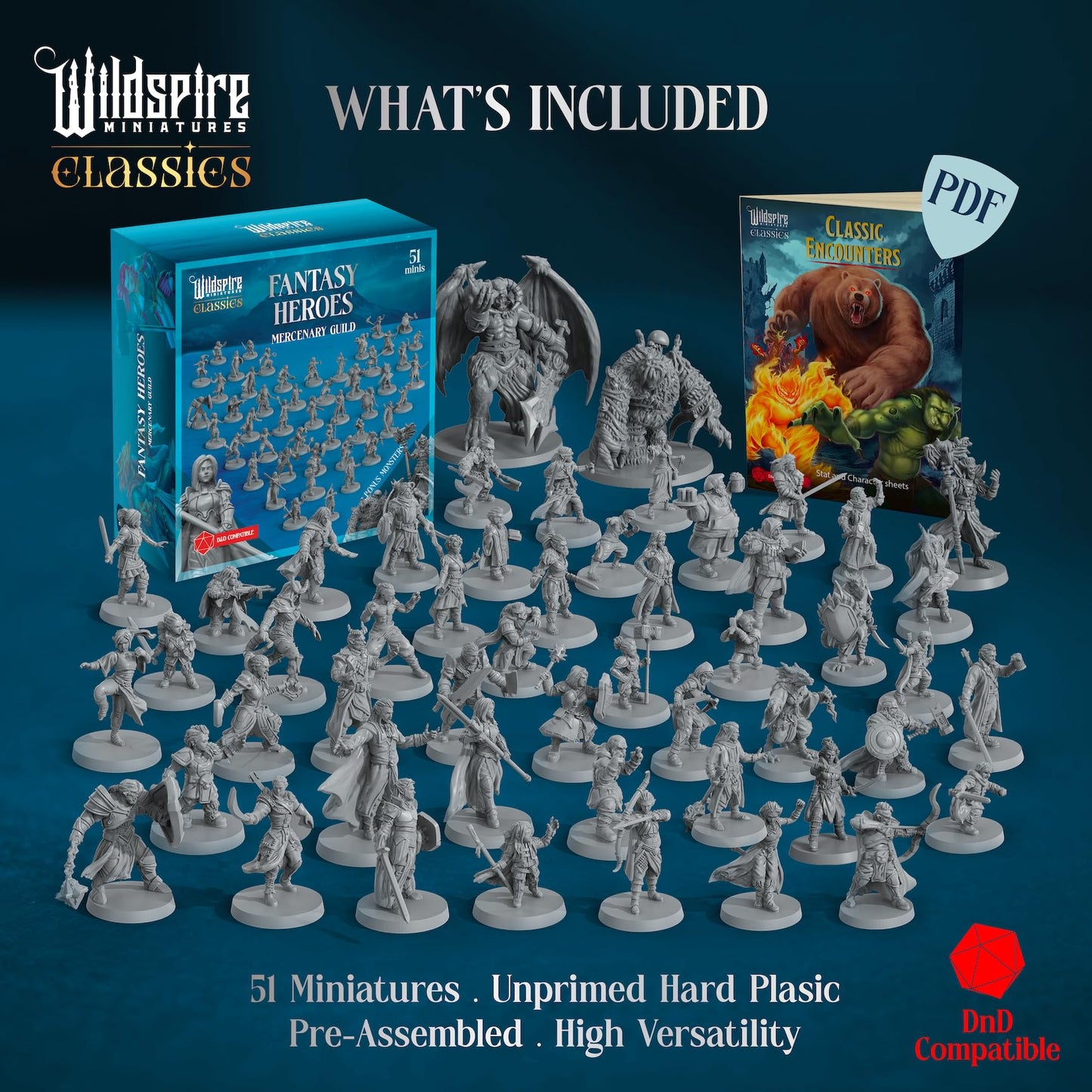 Classic Heroes - Mercenary Guild - 51 Paintable Characters for DND Miniatures Bulk I 28mm Dungeons Dragons D&D Miniatures I DND Minis D&D Figures Dungeons Dragons Figures Pathfinder Compatible