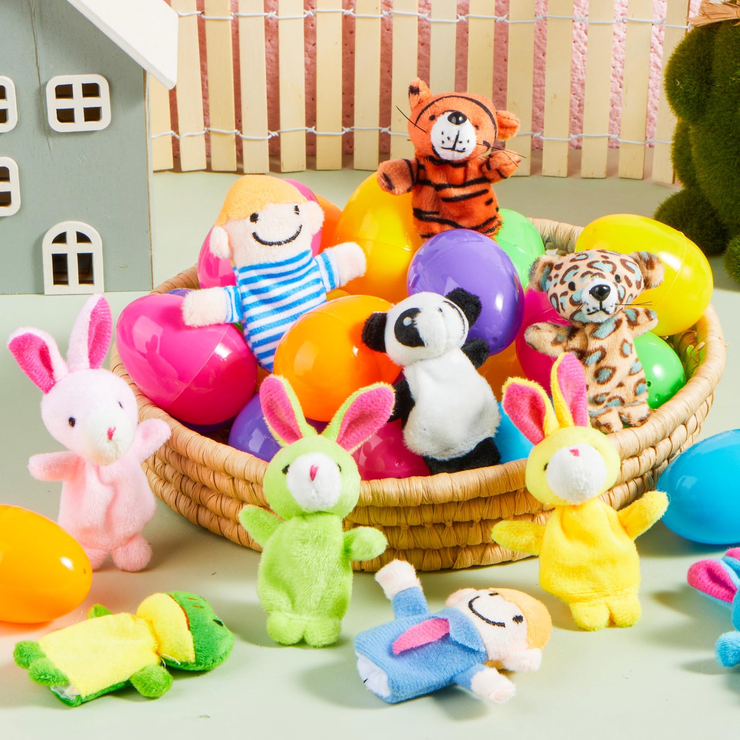 JOYIN 24 Pcs Easter Eggs Filled with Finger Puppets, Prefilled Easter Egg with Cartoon Animal Puppets for Kids Easter Eggs Hunt, Basket Stuffers Fillers, Party Favors and Classroom Prize Supplies