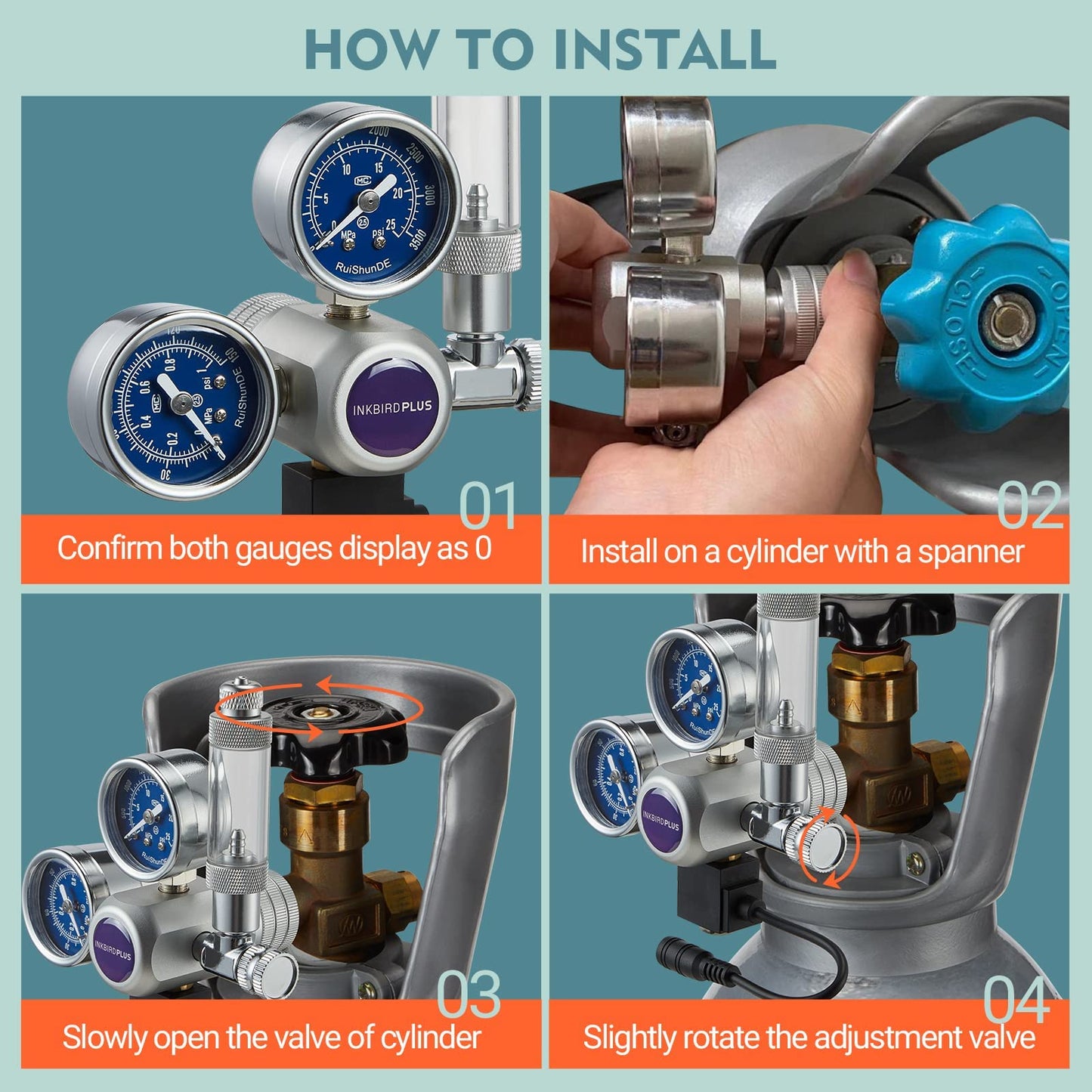 INKBIRDPLUS 12V DC CO2 Regulator with Dual Gauges, Bubble Counter with Check Valve and Solenoid Valve with Non-Leaking Design for Aquarium, Planting, Brewing