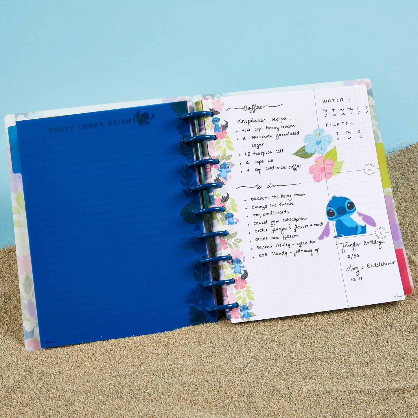 Happy Planner Disney Undated Journal & Planner by Day, Week or Month. 68 Pages for Notetaking. Perfect Organizer to Increase Productivity & Achieve Your Goals – Customizable with 4 Dividers & 6 Sticker Sheets Disney Aloha Stitch - Classic - 7" x 9.75"