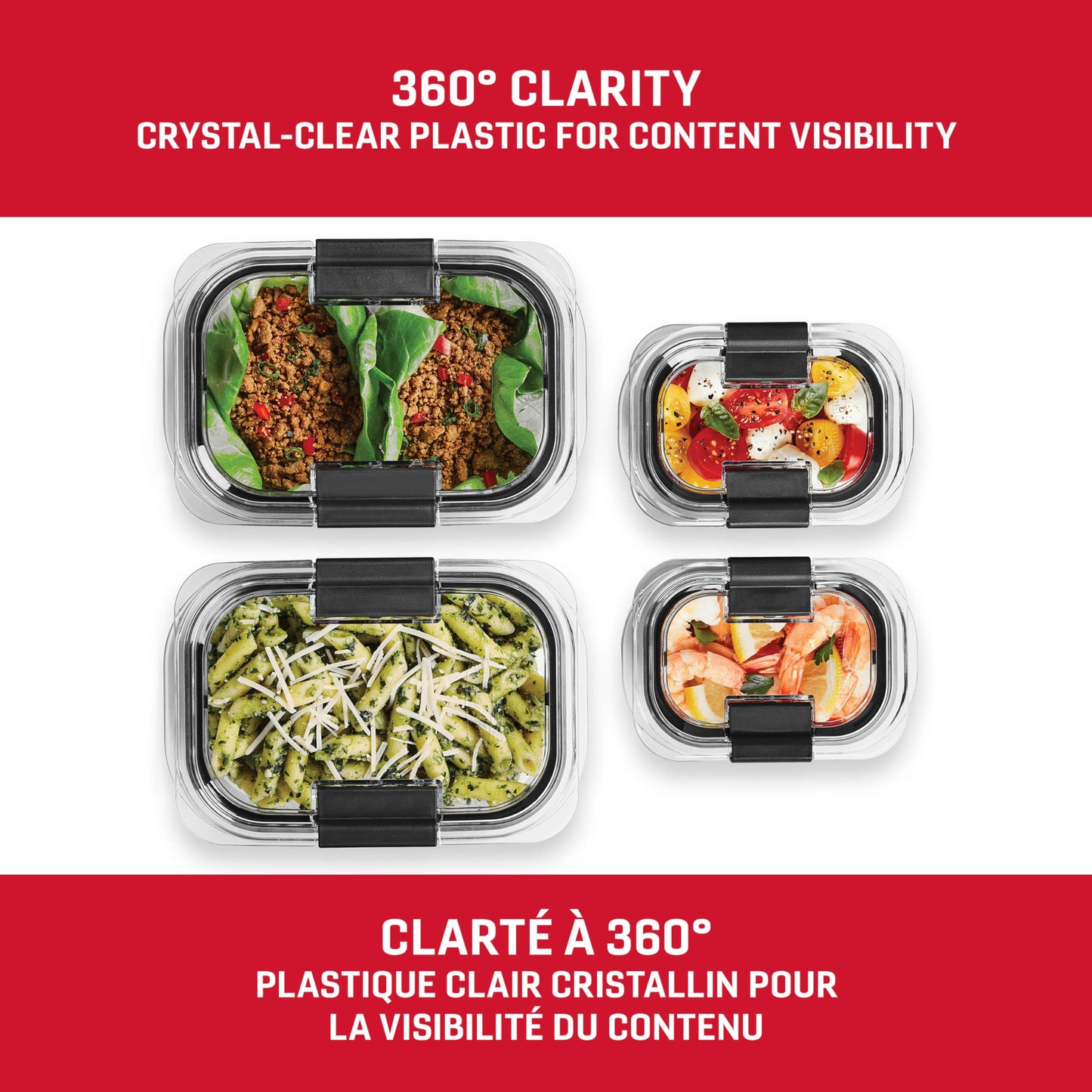 Rubbermaid 14-Piece Brilliance Food Storage Containers with Lids for Lunch, Meal Prep, and Leftovers, Dishwasher Safe, Clear/Grey
