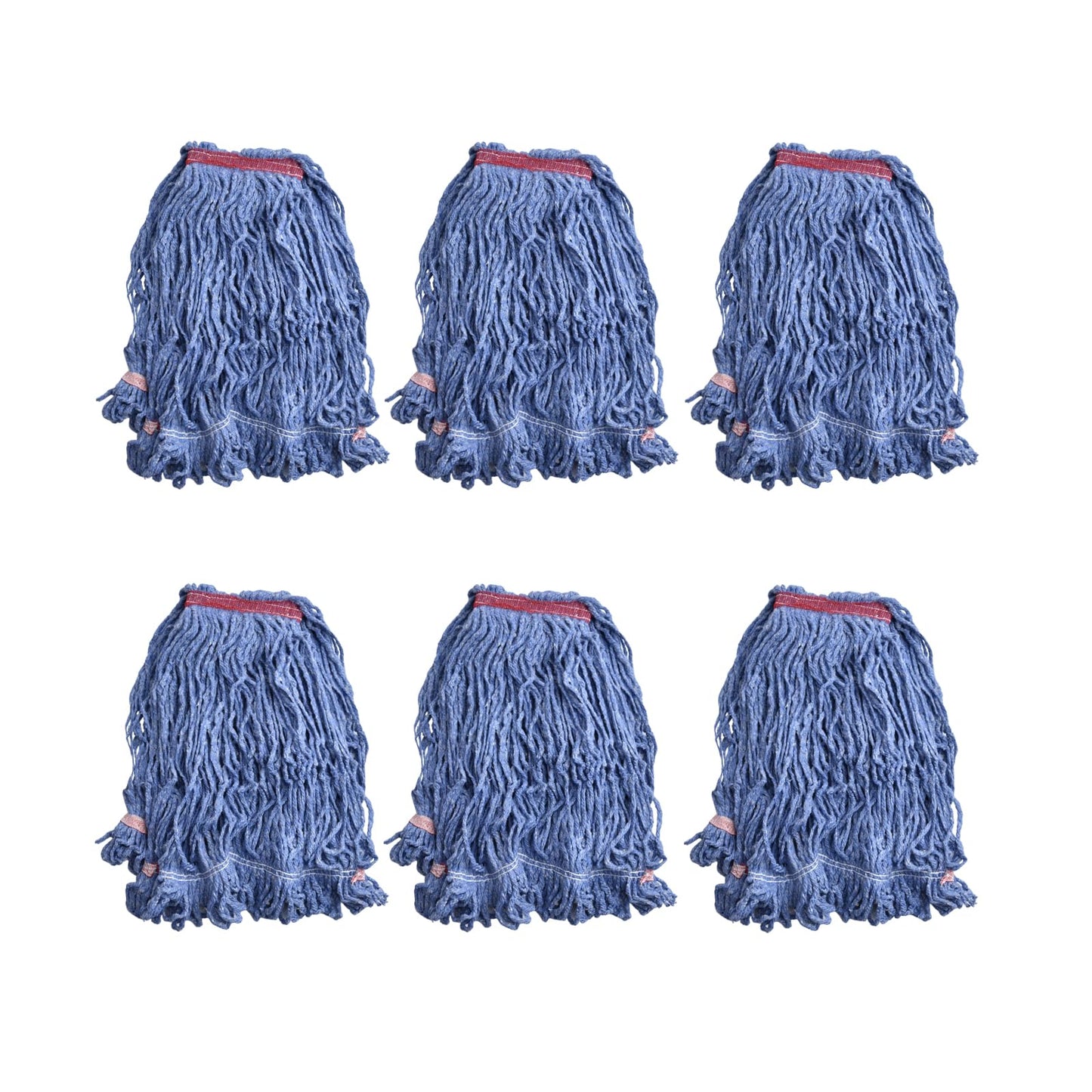 Primero Basics Loop-End Mop Head Replacement – 6 Pack, Blue, Heavy Duty Commercial and Industrial String Mop Refills, Fits Standard 1.25" Handles, Cotton Blend, Janitorial Floor Cleaning Supplies