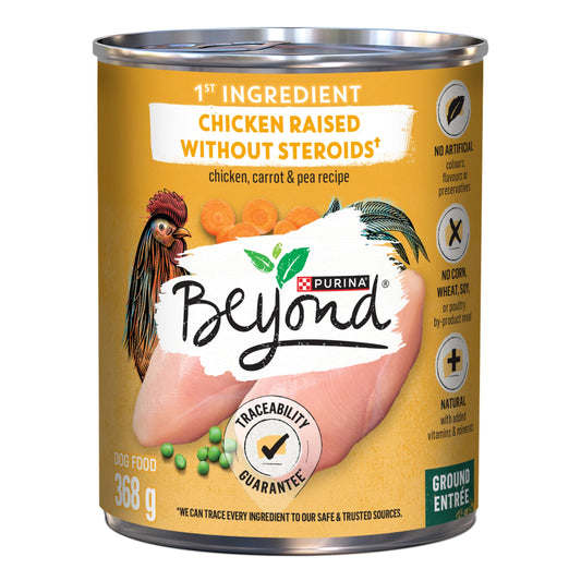 Beyond Natural Wet Dog Food, Chicken, Carrot & Pea Ground Entree - 368 g Can (12 Pack)