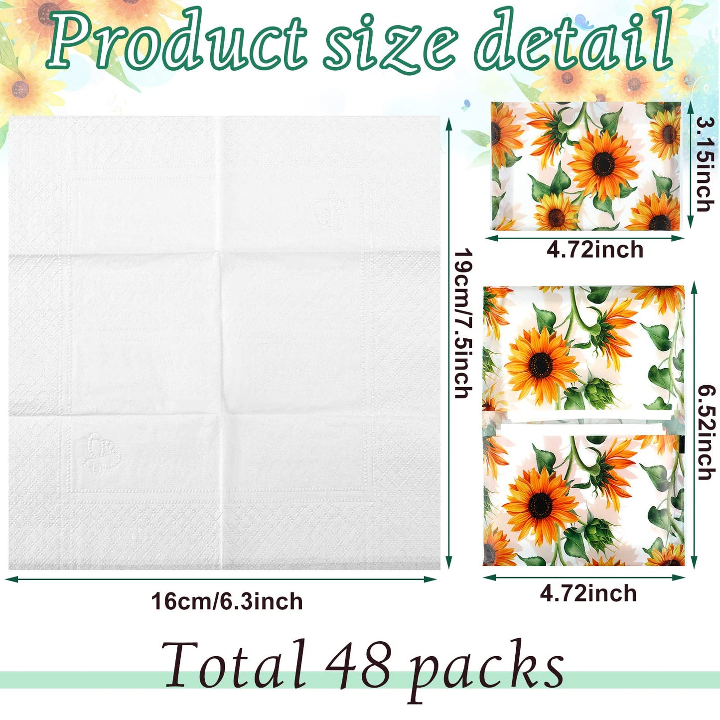 Geyee 50 Packs Tissue Travel Size Facial Paper Napkins Travel Packs Disposable Pocket Tissues for Wedding Guest Traveling School Purse Home Supplies, 500 Sheets 3 Ply(Sunflower)