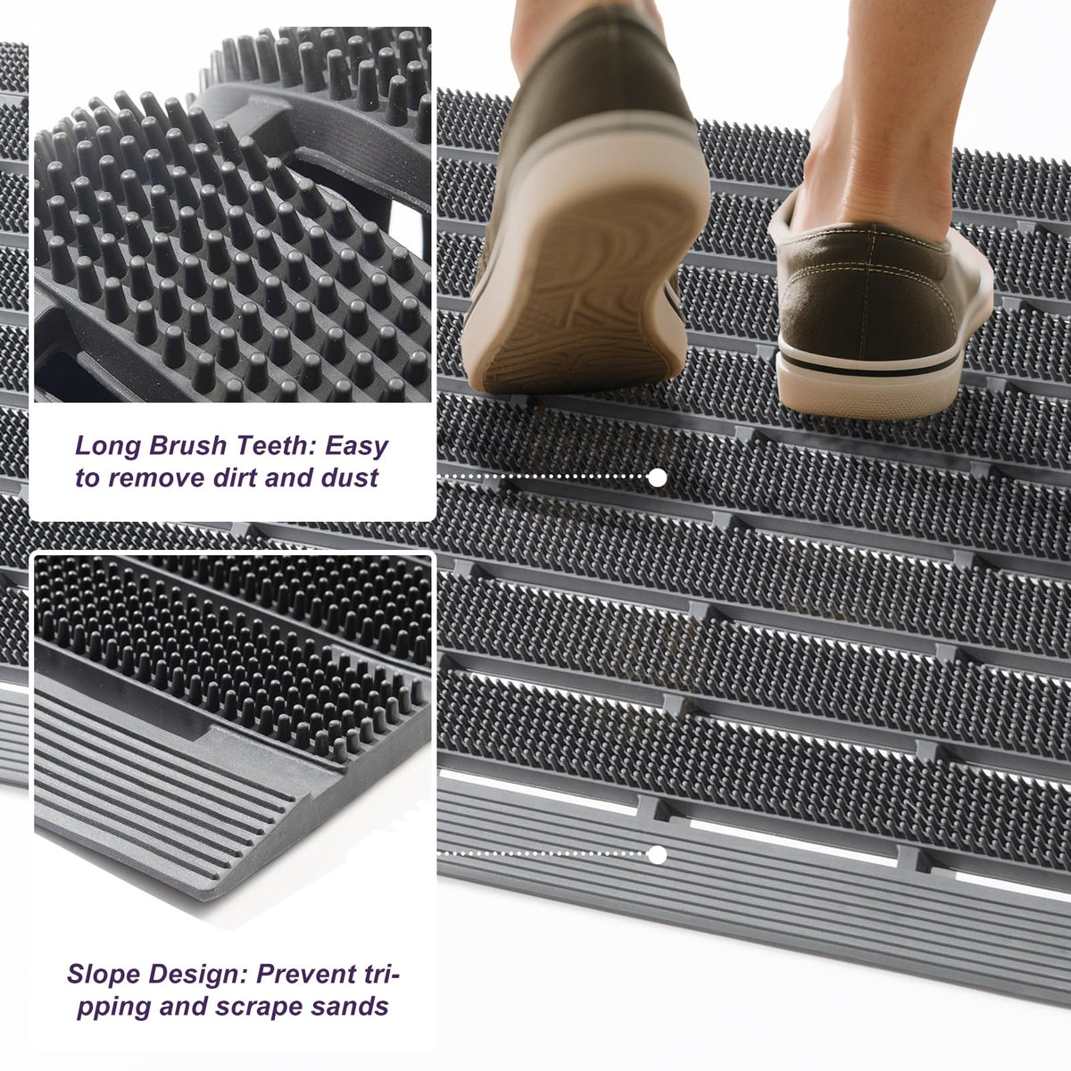 Mibao Front Door Mat, Heavy Duty Welcome Entrance Doormats, Non Slip Entryway Rubber Rugs, Dirt Trapper Waterproof Home Garage Pool Mud Mats All Weather, 30" x 18", Grey