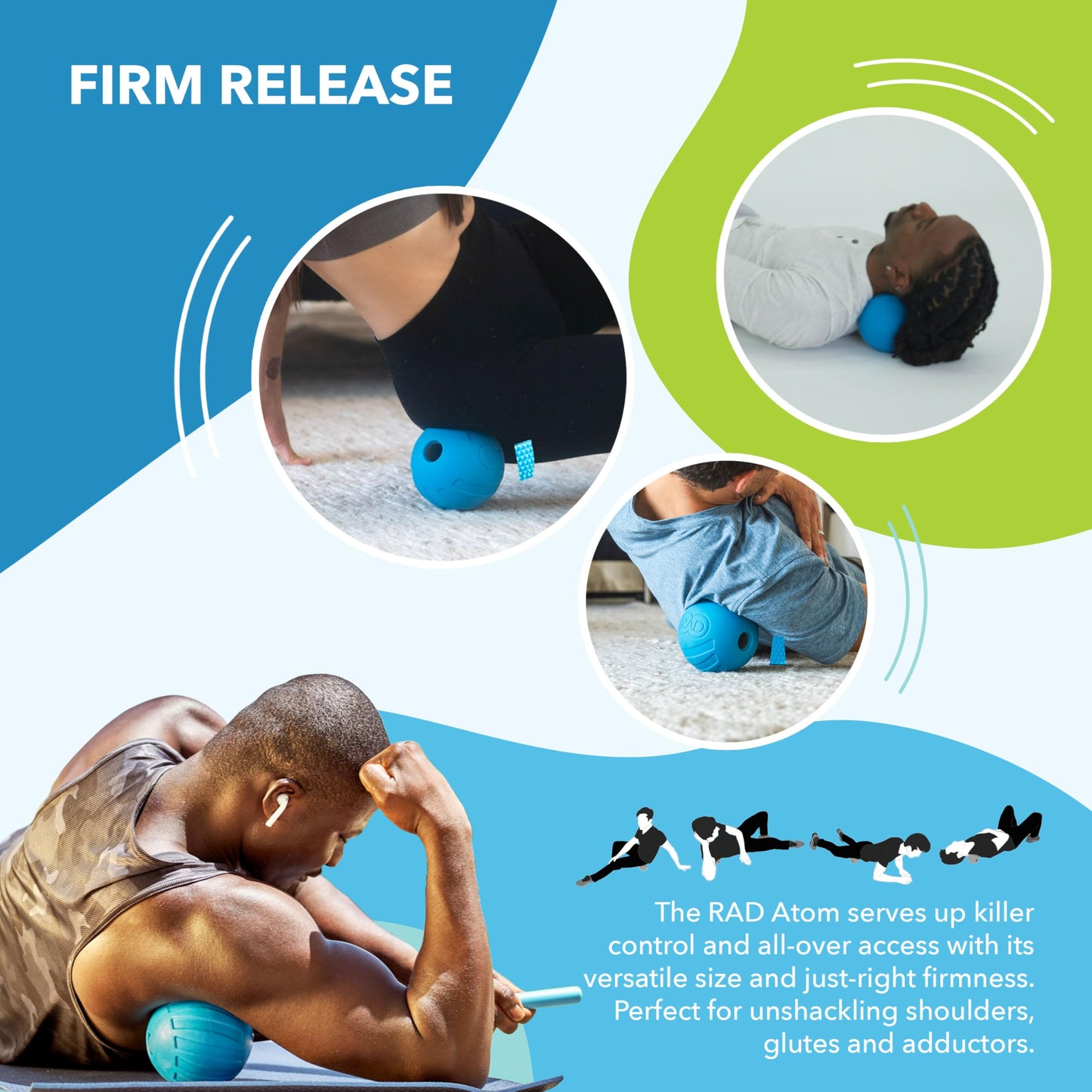 RAD Atom I Extra Firm Density Massage Ball for Pecs, Shoulders, Glutes, Hamstrings, Quads and Traps Self Myofascial Release, Massage, Mobility and Recovery