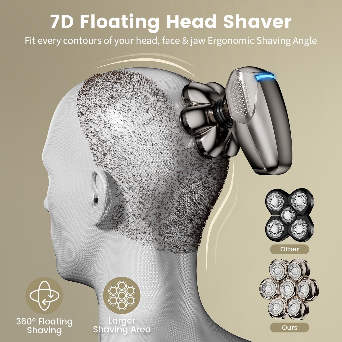 7D Head Shavers for Bald Men, SHPAVVER Detachable Head Shaver LED Display Dry Wet Bald Head Razor, IPX7 Waterproof Head Shavers with Type-C Charge