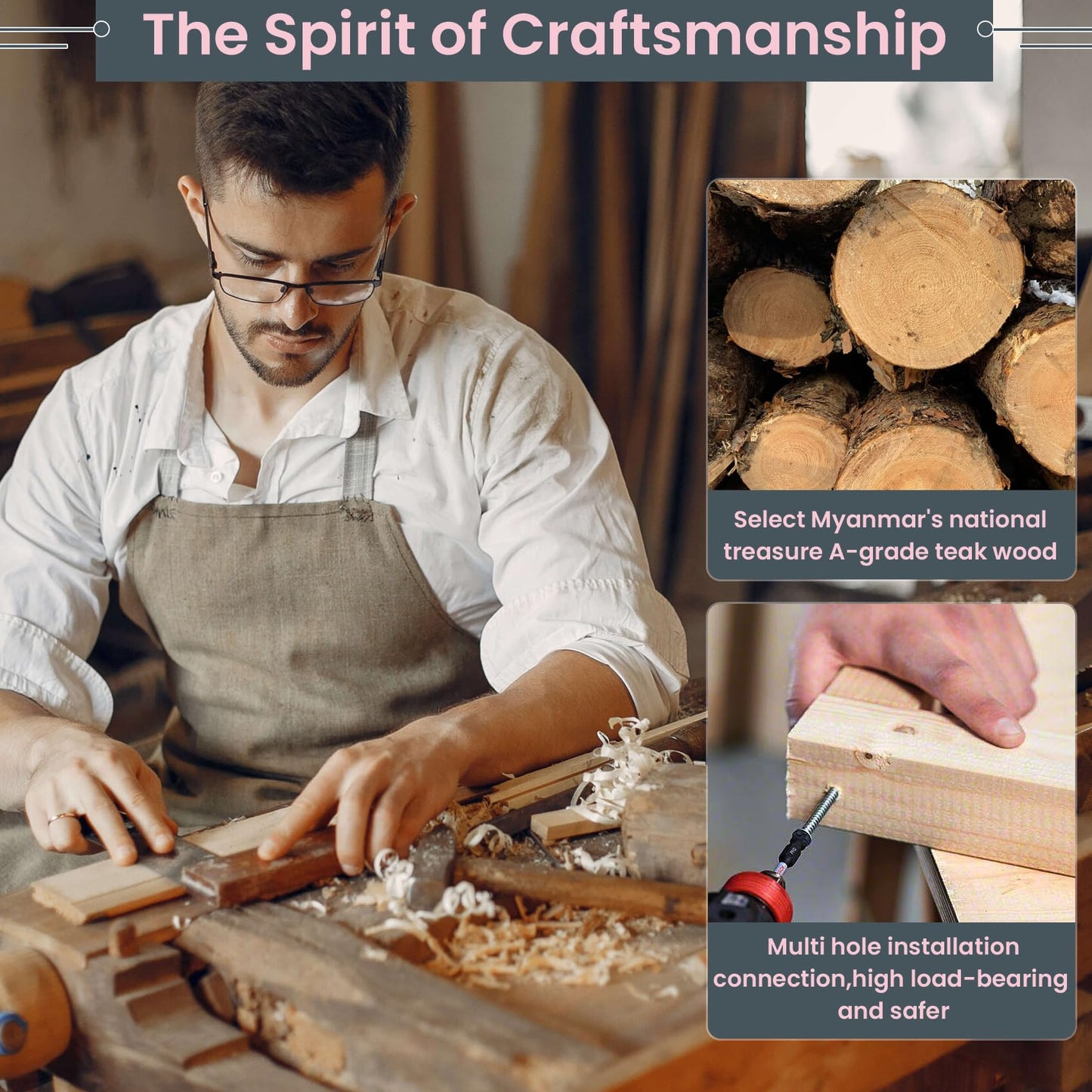 18" Teak Folding Shower Seat Wall Mounted,Fold Down Shower Bench for Small Shower Space, Home Care Teak Wood Seat for Inside Shower