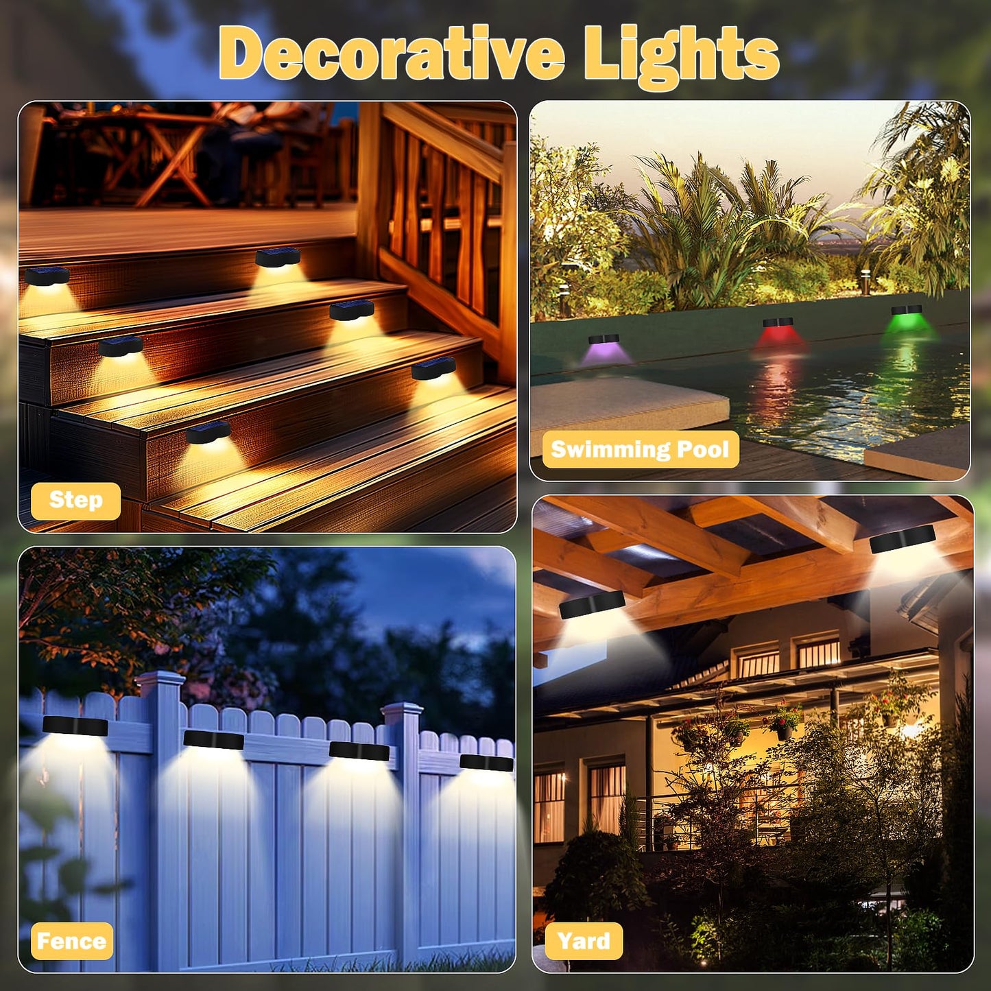 Jsvacva 12 Pack Solar Lights Outdoor, Cold White/Warm White/RGB Lock Mode, 8 Color Glow Solar Fence Lights with Spot Lensed, Waterproof IP65 LED Solar Lights for Garden, Deck, Wall, Porch, Stairs