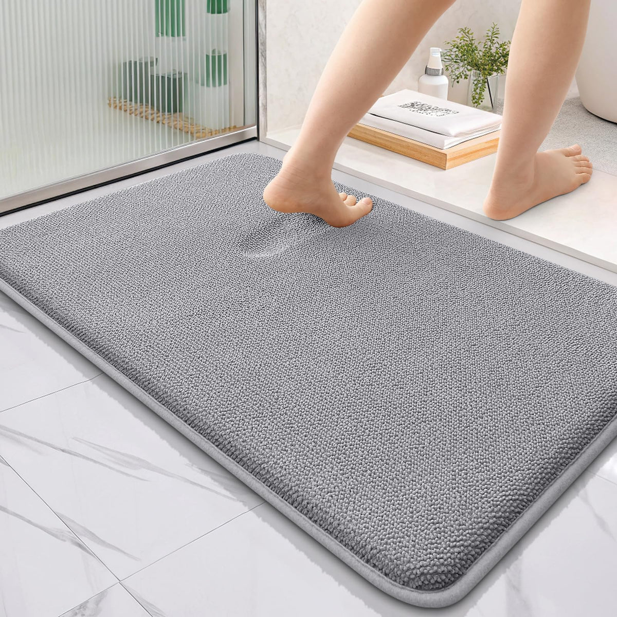 OLANLY Luxury Memory Foam Bath Mat, Extra Soft Absorbent Bathroom Mats, Quick Dry Bathroom Rugs, Non-Slip, Machine Washable Bath Mats for Bathroom Floor, Tub and Shower, 24x36, Grey