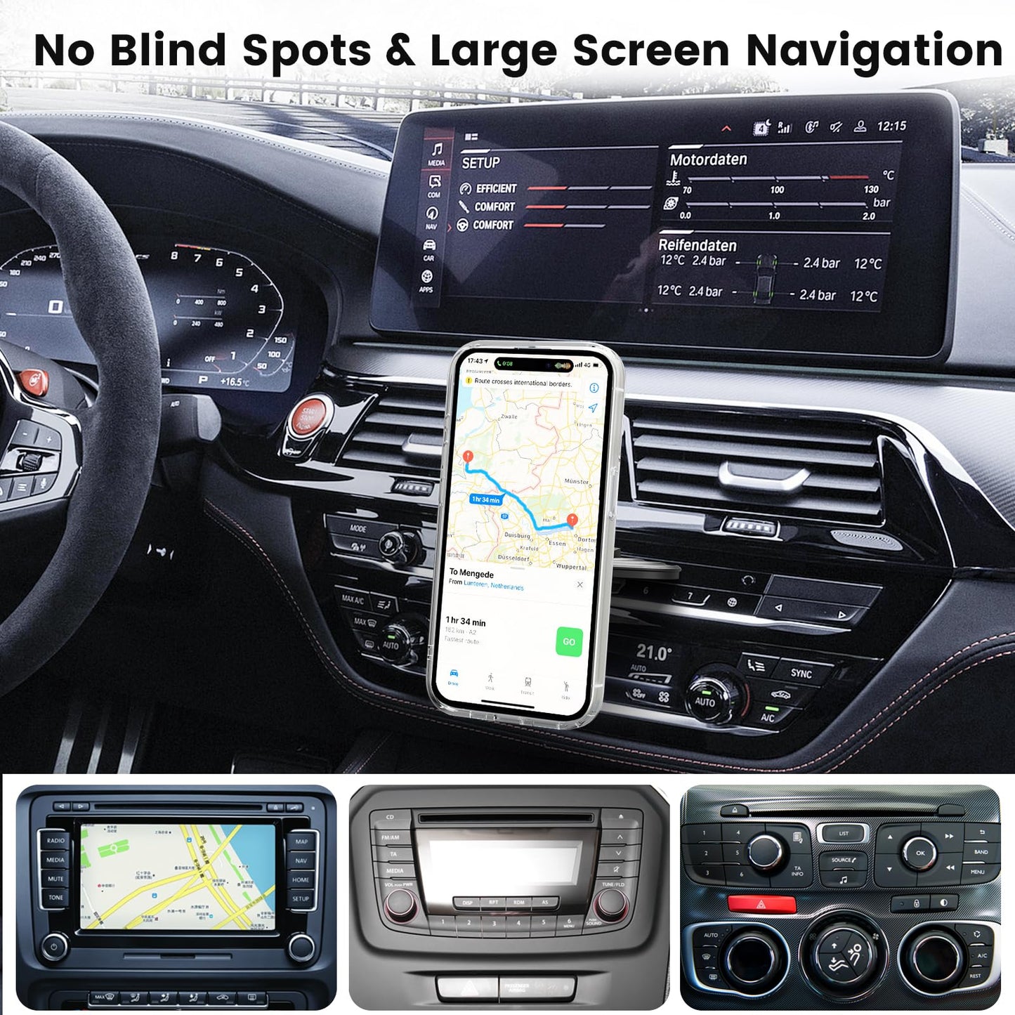 OHLPRO for 15W MagSafe Car Mount Charger for iPhone 17, Fast Wireless Charging, Magnetic CD Slot Holder with 3M Adhesive Base for Dashboard, Aluminum Shell, Compatible with iPhone 16 15 14 13 Series